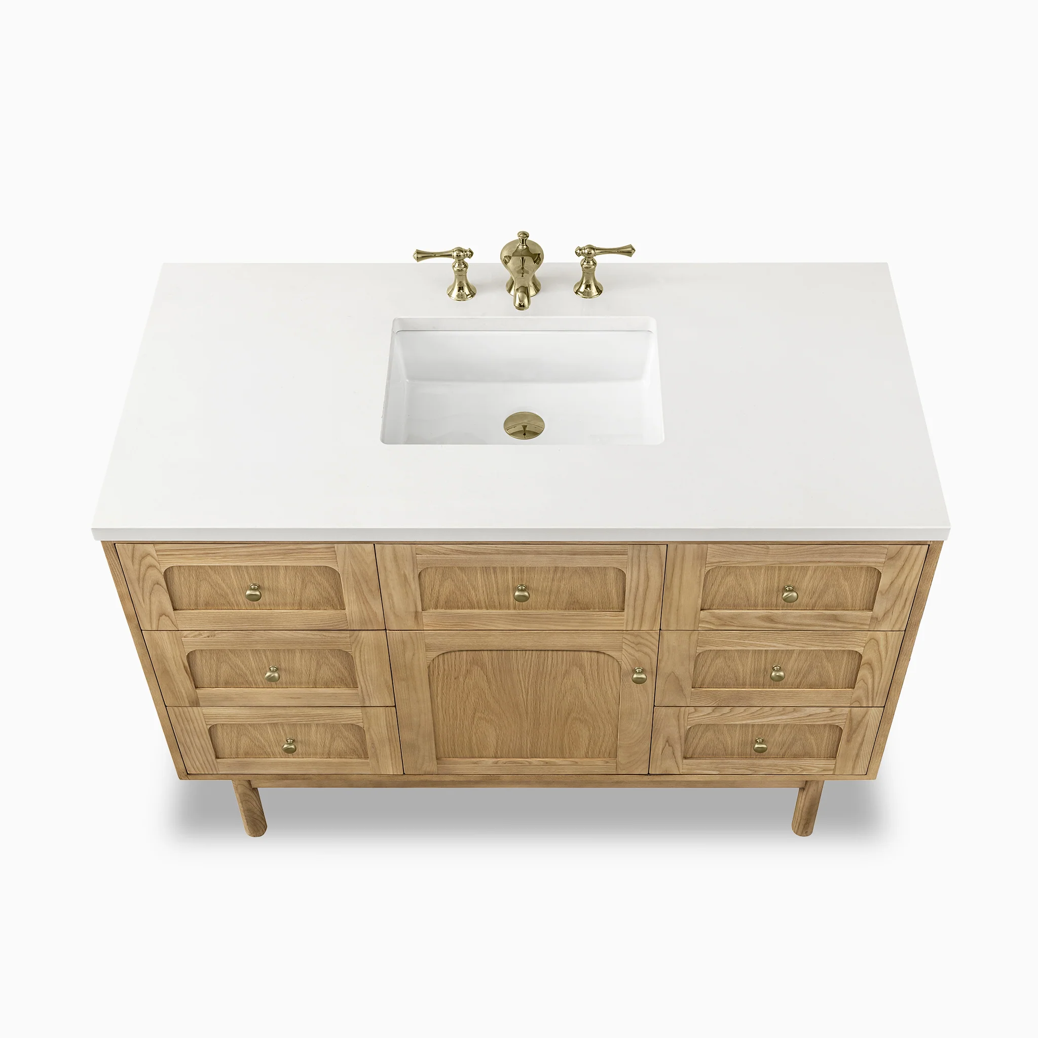Abigail 48" Single Vanity in Light Natural Oak with 3 cm White Zeus Quartz Top - Image 4