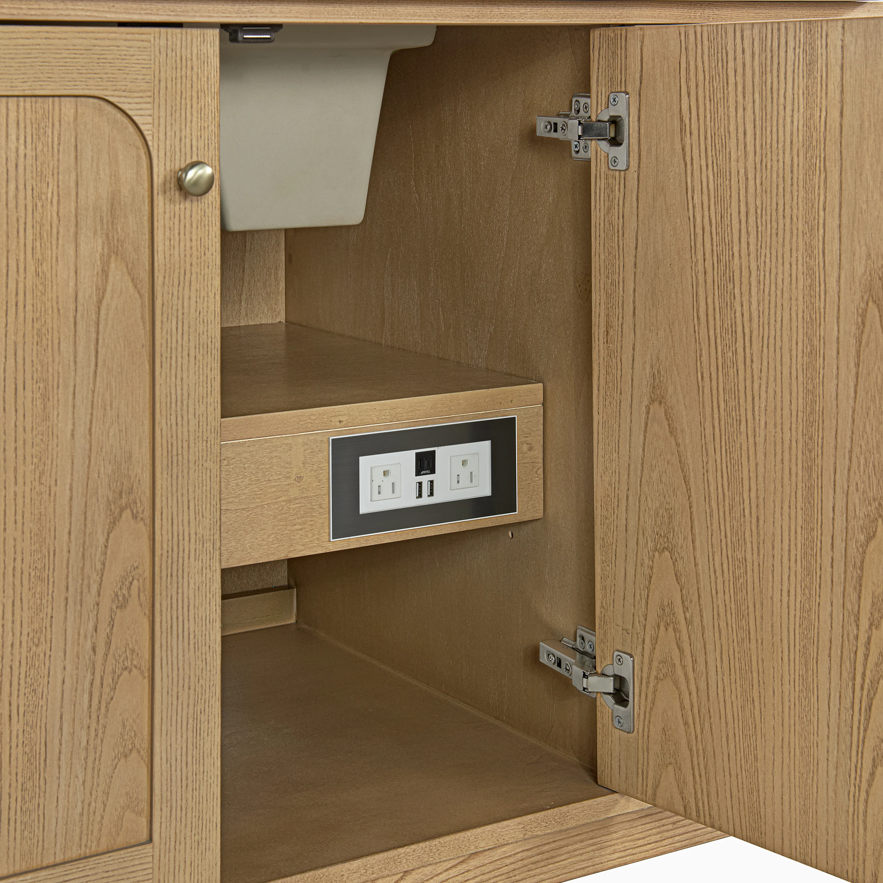 Abigail 60" Single Vanity in Light Natural Oak with 3 cm White Zeus Quartz Top - Image 7