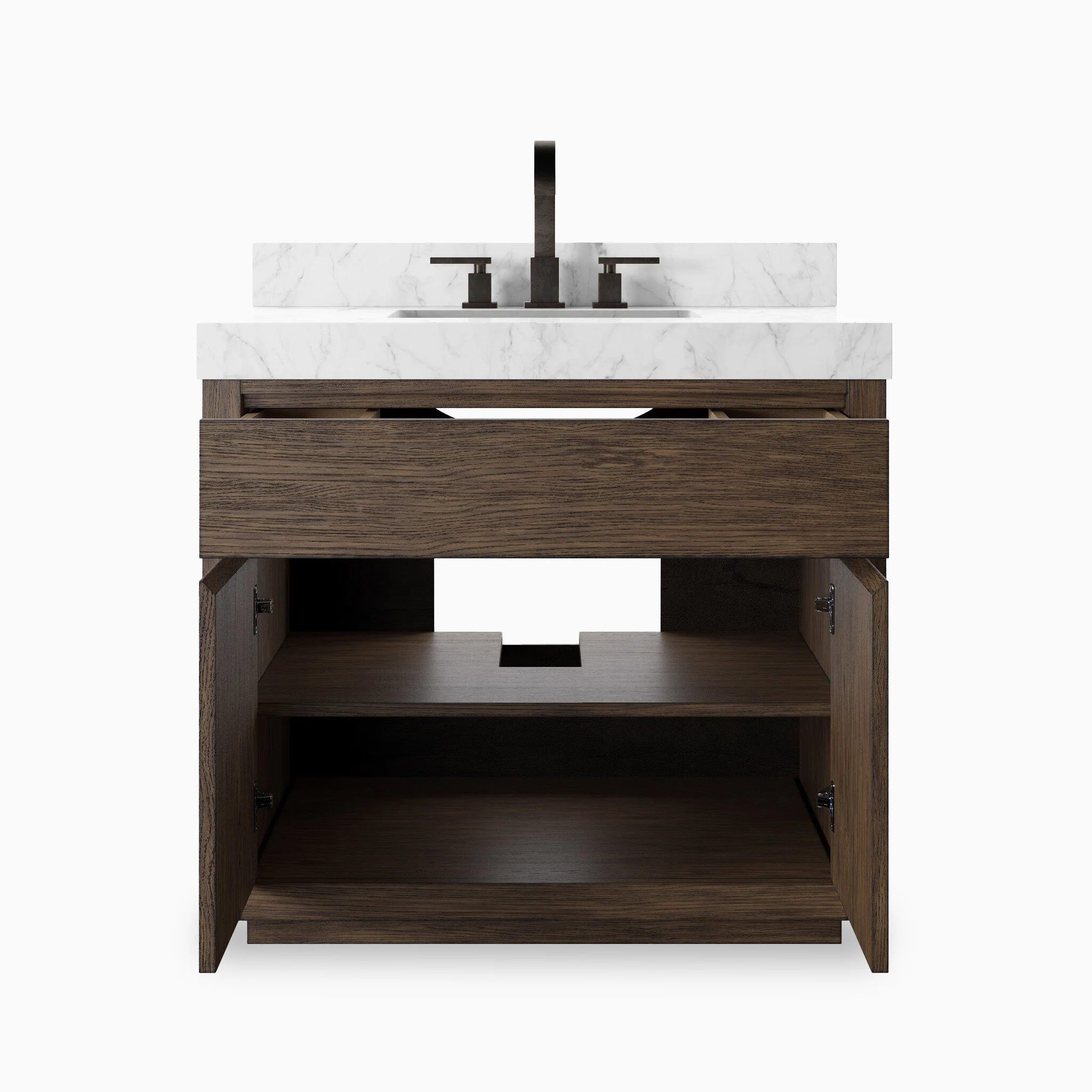 Alisa 36" Single Vanity in Satin Espresso Oak Veneer with Carrara Marble Top - Image 4