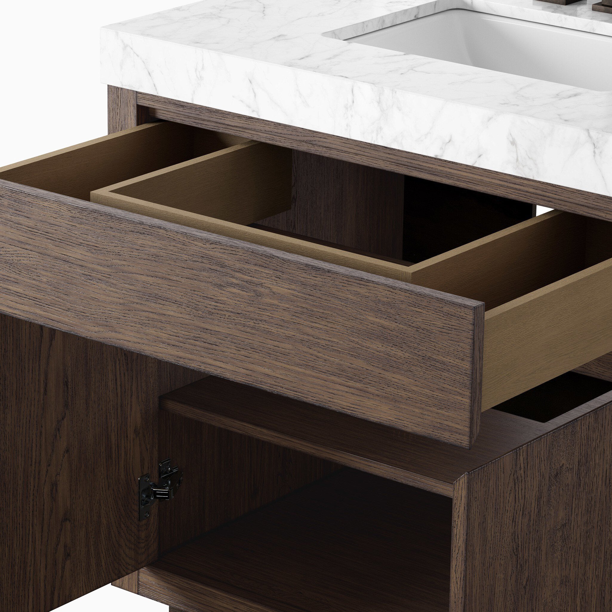 Alisa 36" Single Vanity in Satin Espresso Oak Veneer with Carrara Marble Top - Image 7