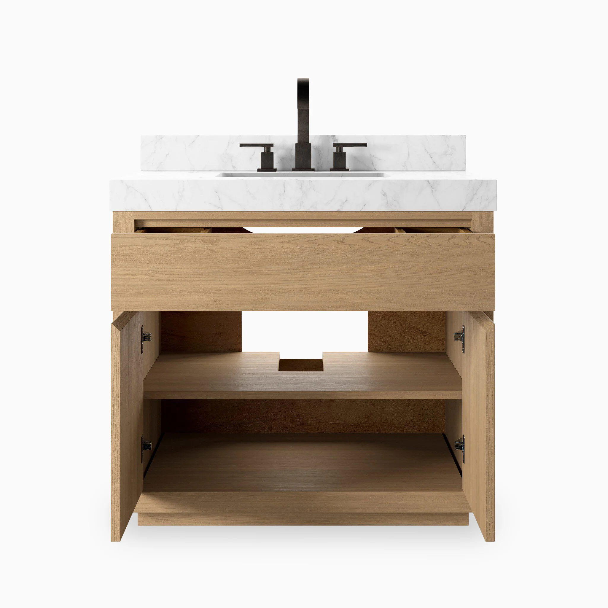 Alisa 36" Single Vanity in Satin Light Wash Oak Veneer with Carrara Marble Top - Image 4
