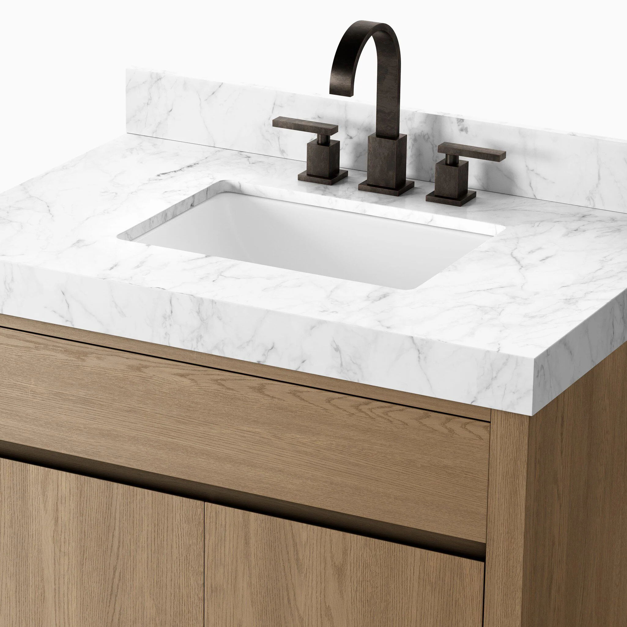 Alisa 36" Single Vanity in Satin Light Wash Oak Veneer with Carrara Marble Top - Image 6