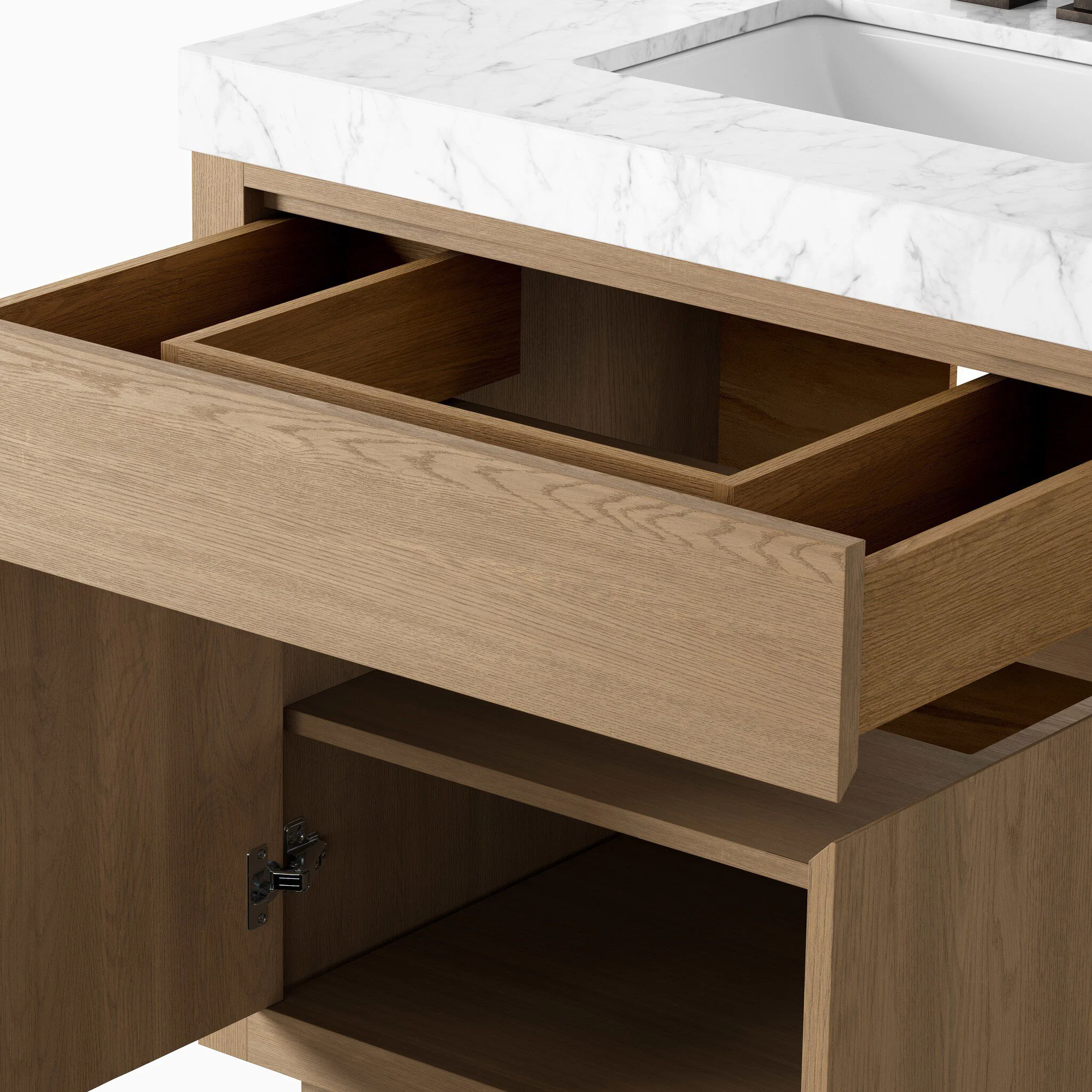Alisa 36" Single Vanity in Satin Light Wash Oak Veneer with Carrara Marble Top - Image 8