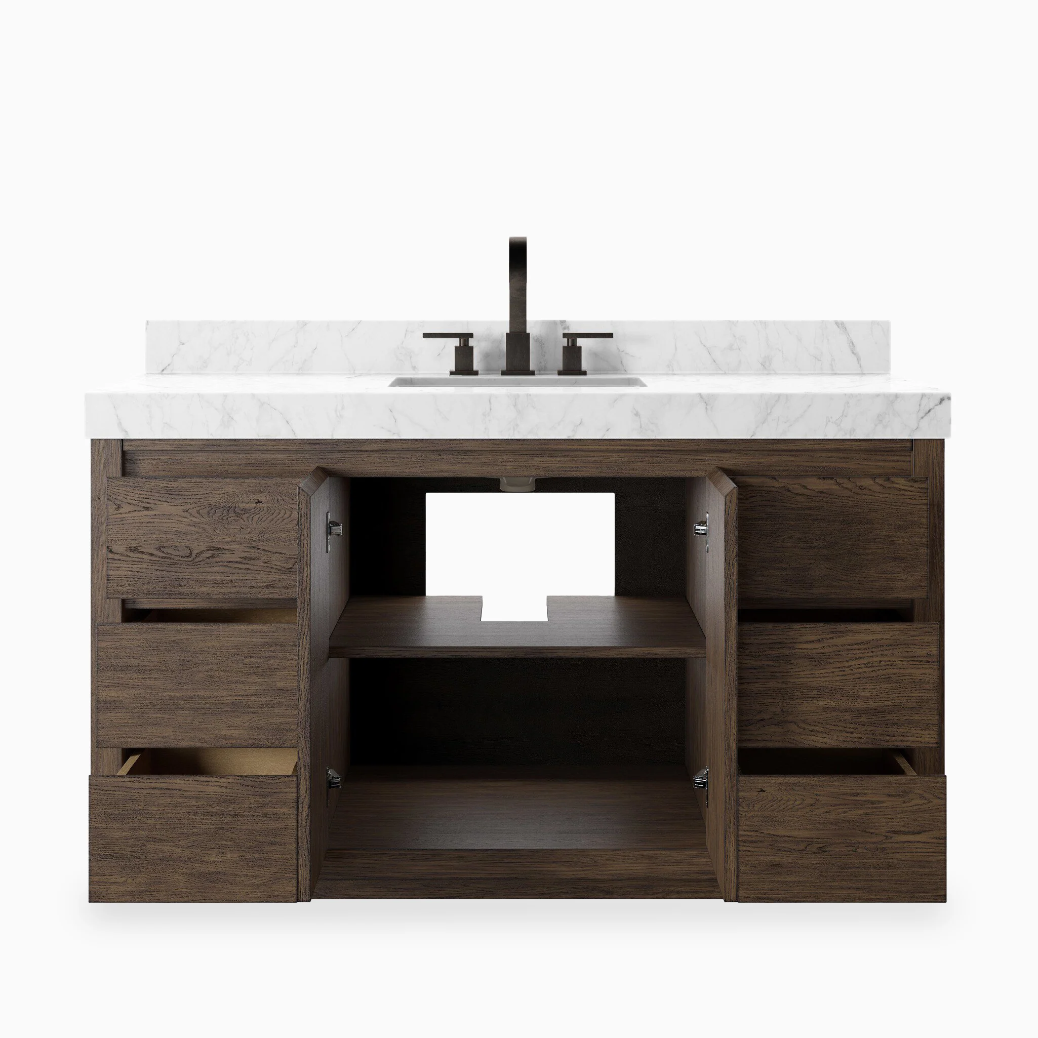 Alisa 55" Single Vanity in Satin Espresso Oak Veneer with Carrara Marble Top - Image 4