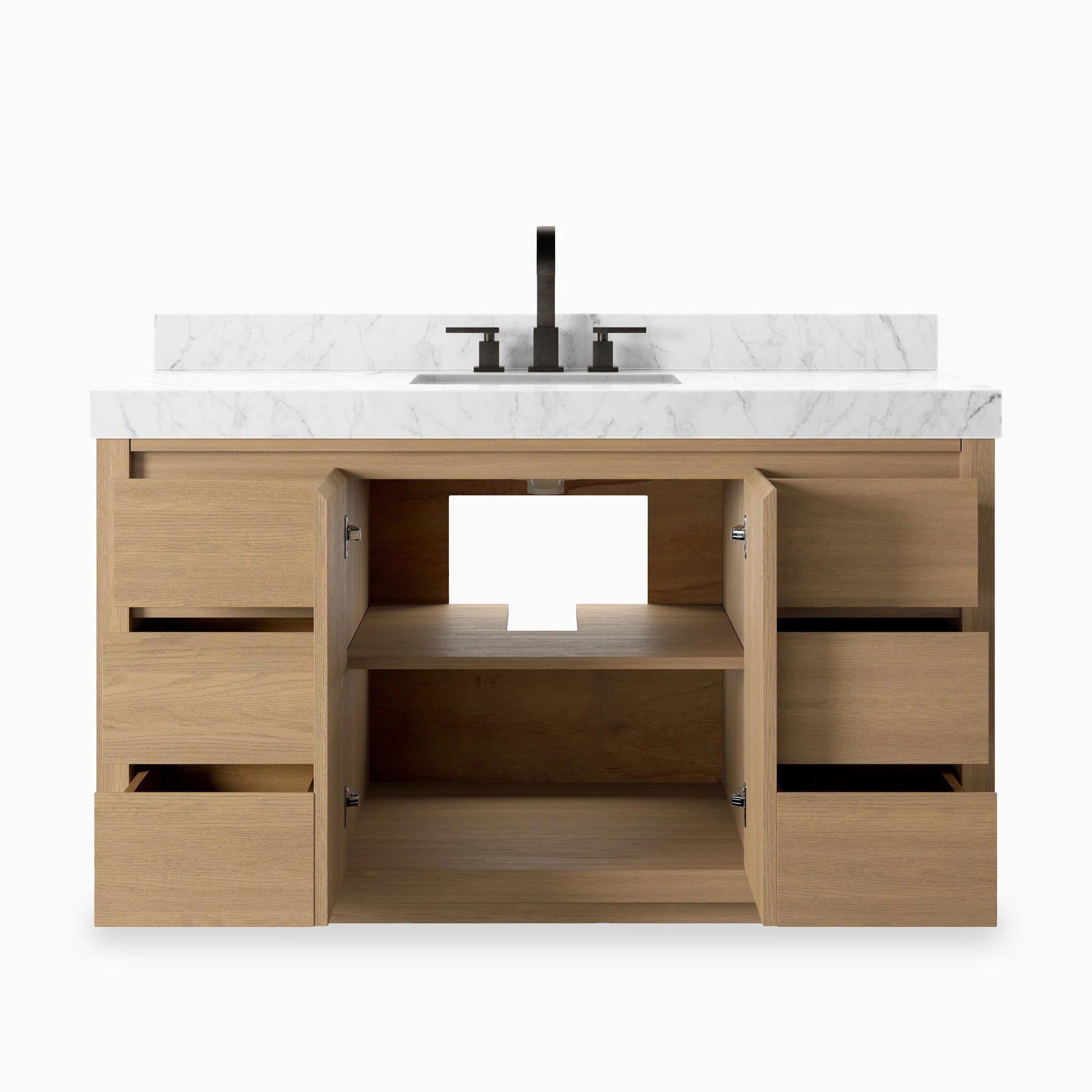 Alisa 55" Single Vanity in Satin Light Wash Oak Veneer with Carrara Marble Top - Image 4
