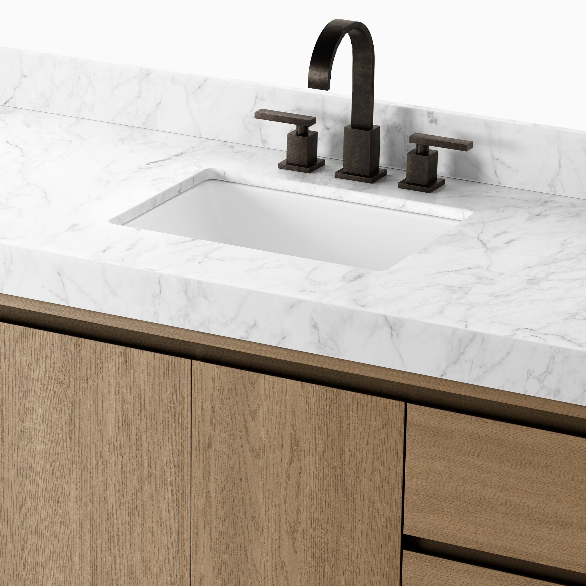 Alisa 55" Single Vanity in Satin Light Wash Oak Veneer with Carrara Marble Top - Image 6