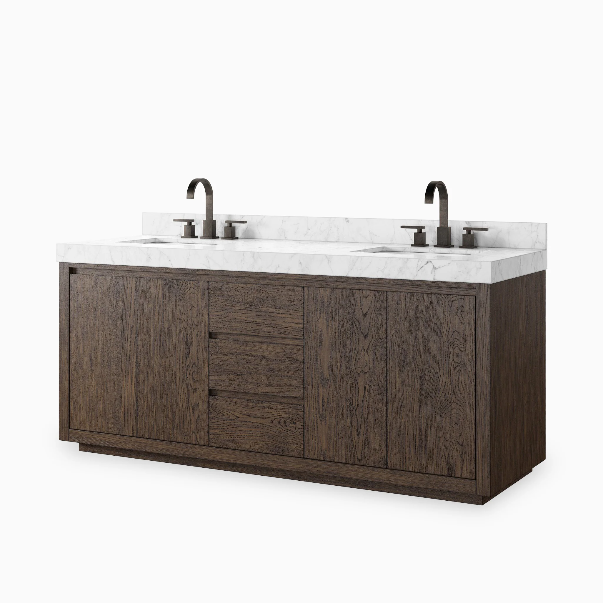 Alisa 72" Double Vanity in Satin Espresso Oak Veneer with Carrara Marble Top - Image 2
