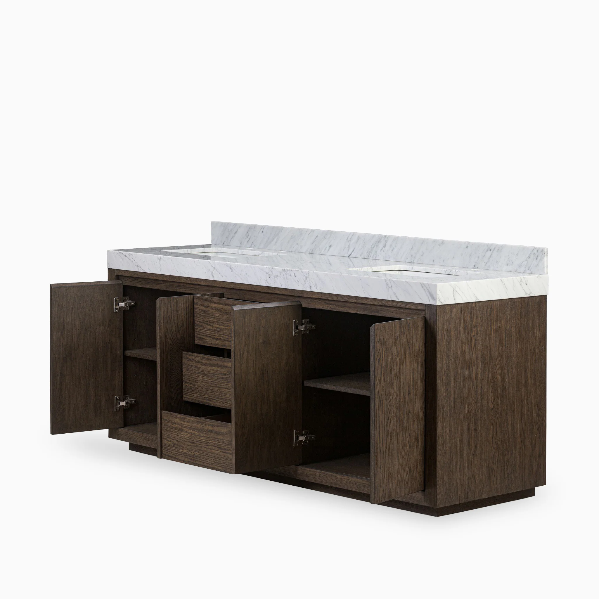 Alisa 72" Double Vanity in Satin Espresso Oak Veneer with Carrara Marble Top - Image 6