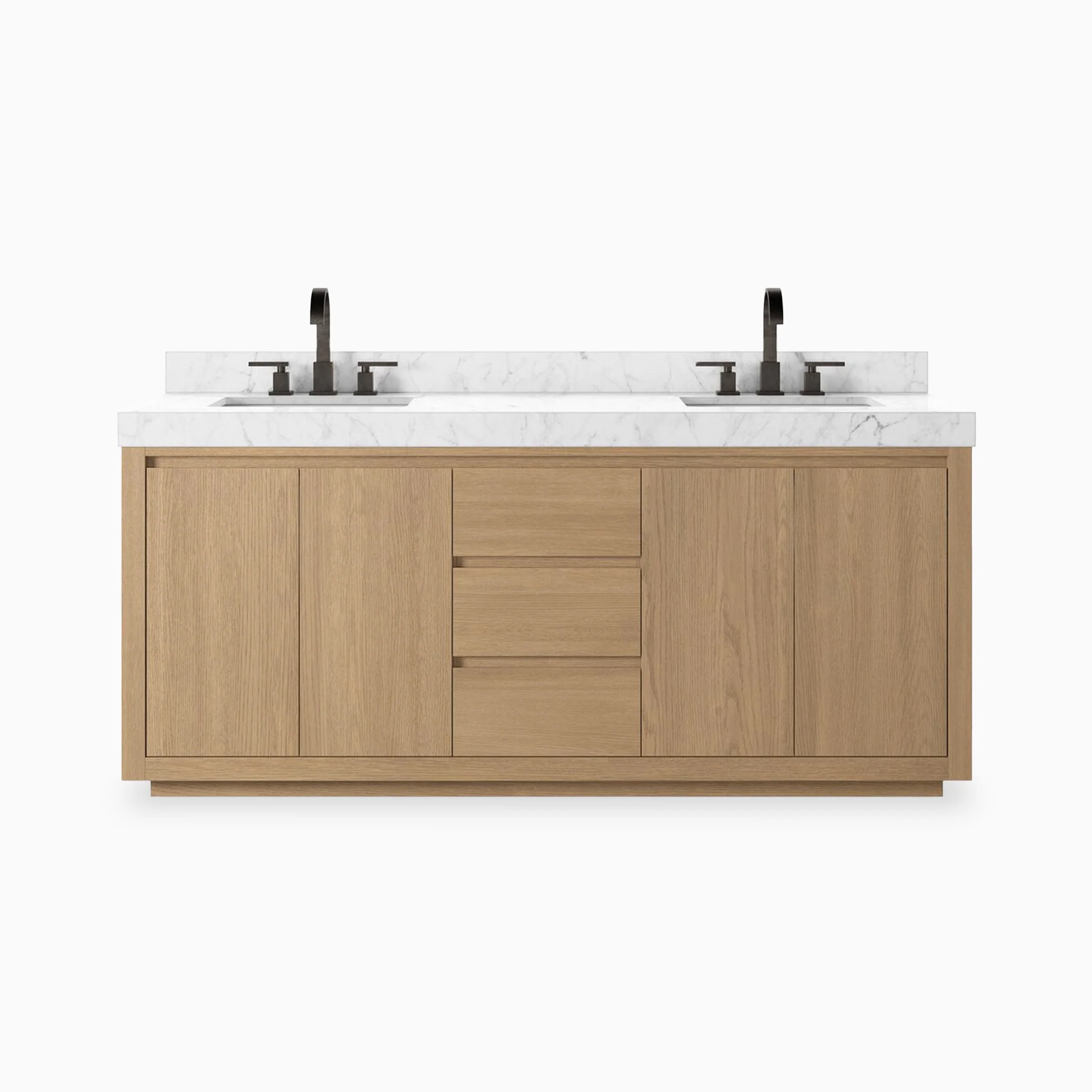 Alisa 72" Double Vanity in Satin Light Wash Oak Veneer with Carrara Marble Top