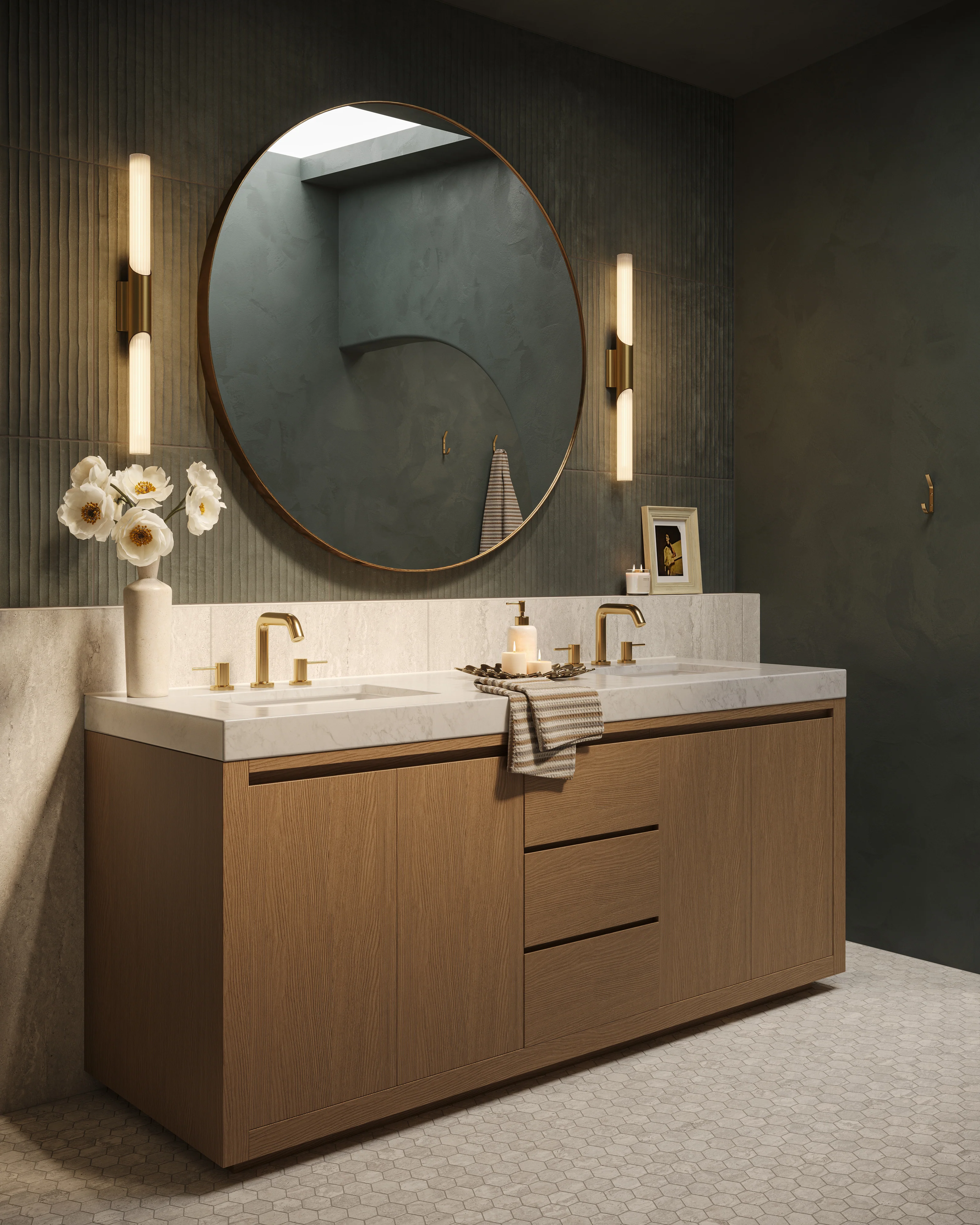 Alisa 72" Double Vanity in Satin Light Wash Oak Veneer with Carrara Marble Top - Image 10