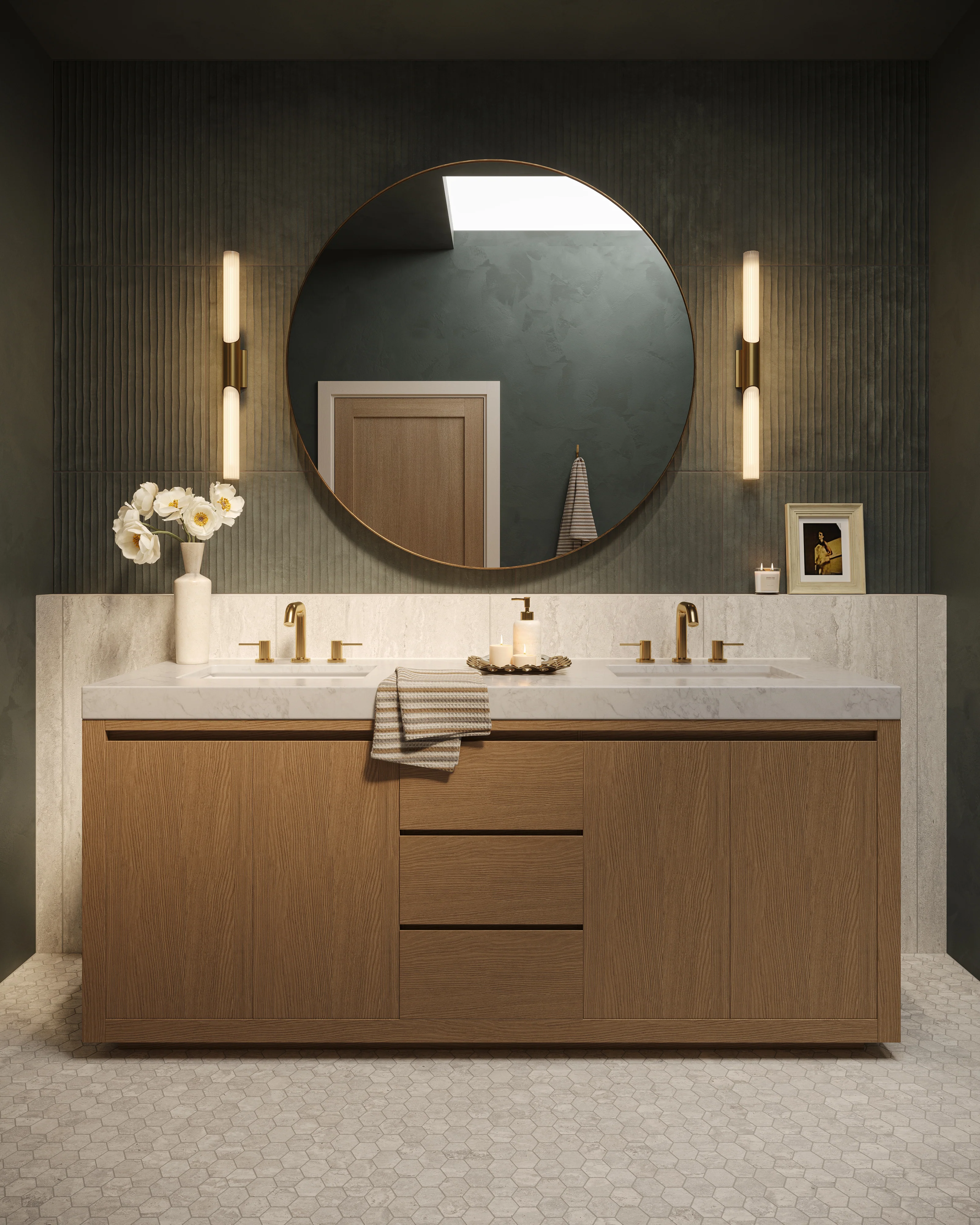 Alisa 72" Double Vanity in Satin Light Wash Oak Veneer with Carrara Marble Top - Image 2