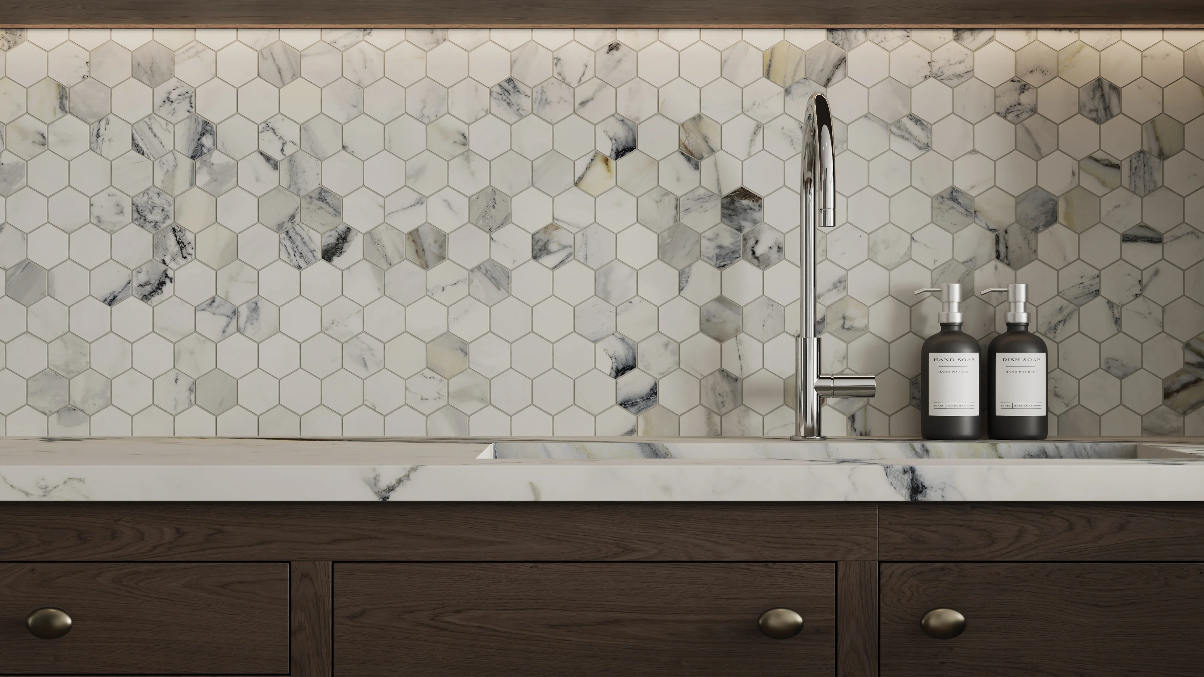 Aniston 2x2 Matte Porcelain Hexagon Mosaic Tile in Calacatta Antico - Image 4