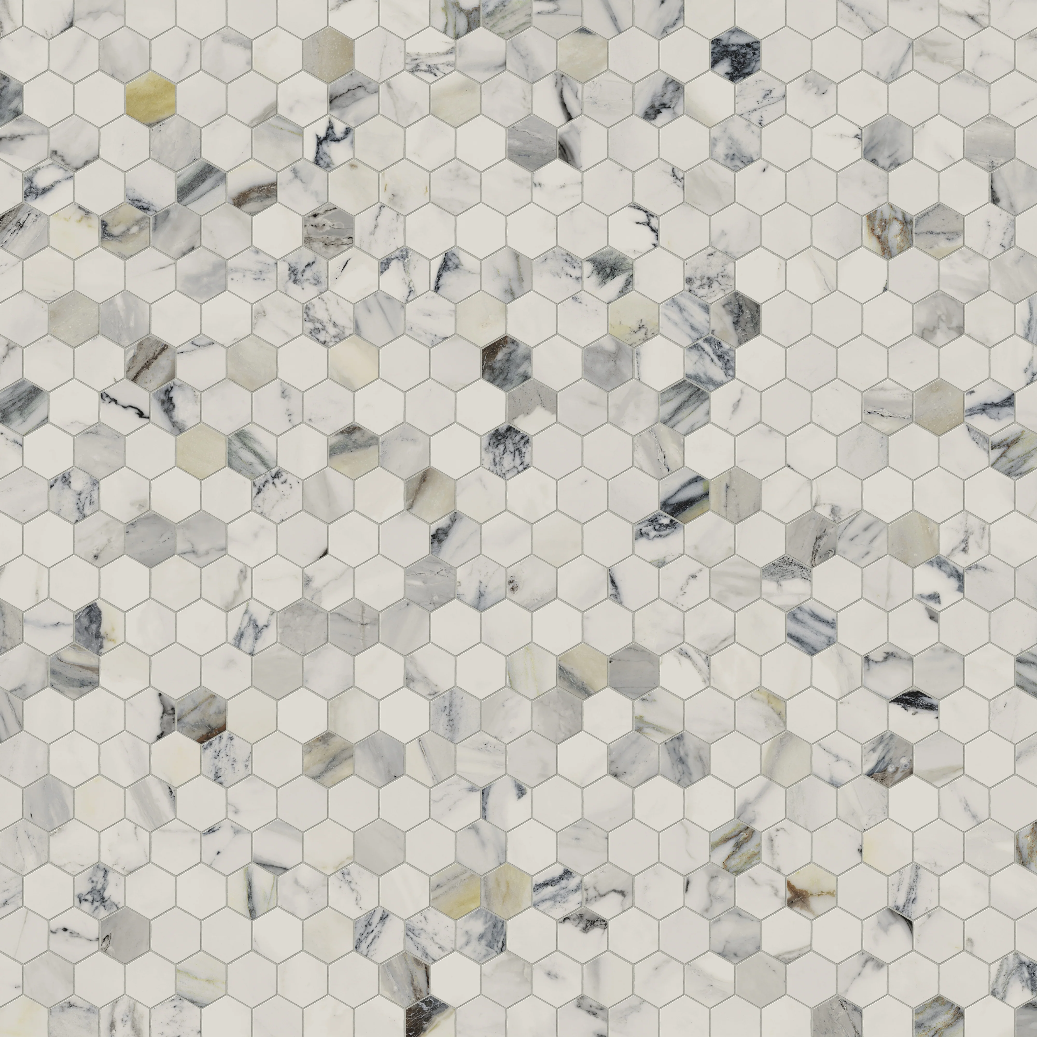 Aniston 2x2 Matte Porcelain Hexagon Mosaic Tile in Calacatta Antico - Image 6