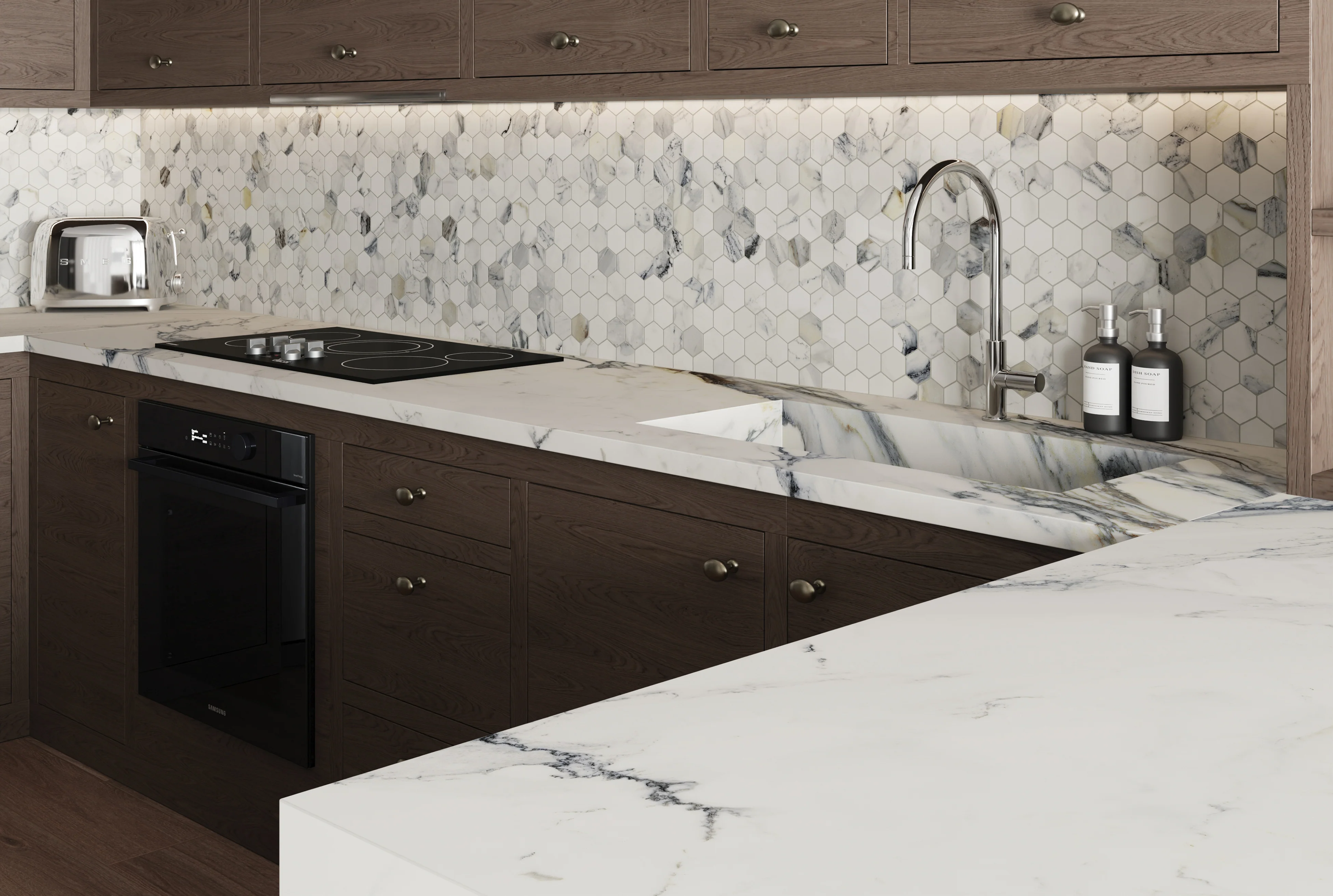 Aniston 2x2 Matte Porcelain Hexagon Mosaic Tile in Calacatta Antico - Image 8