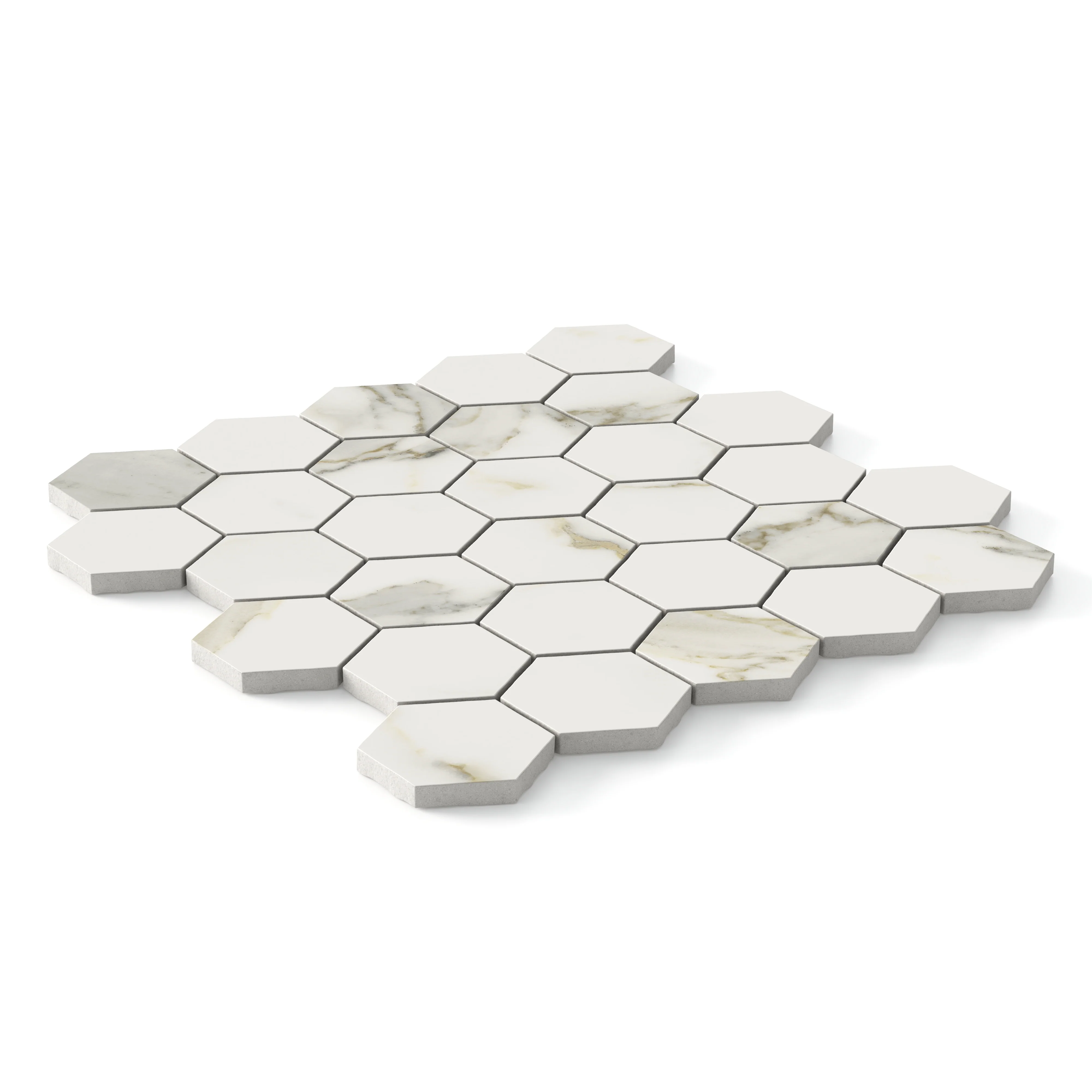 Aniston 2x2 Matte Porcelain Hexagon Mosaic Tile in Calacatta Top - Image 3