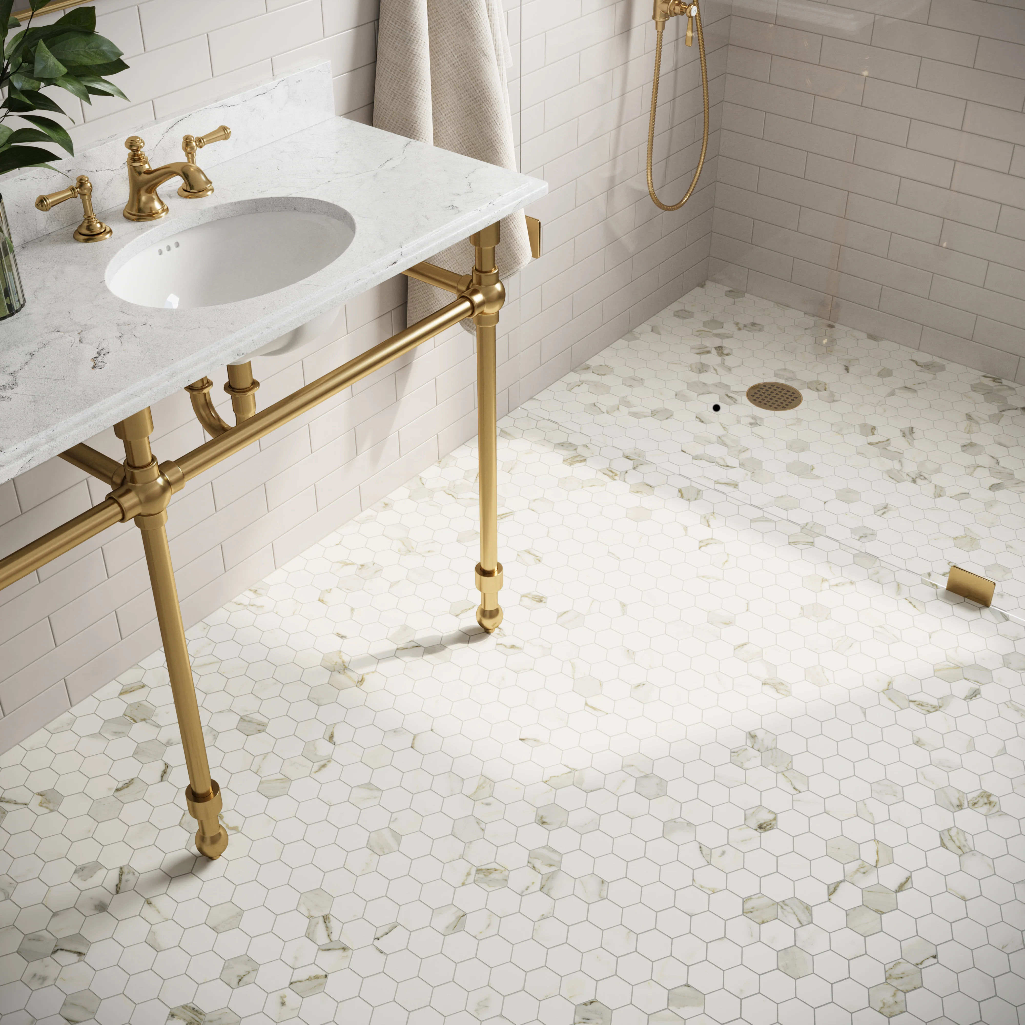 Aniston 2x2 Matte Porcelain Hexagon Mosaic Tile in Calacatta Top - Image 7