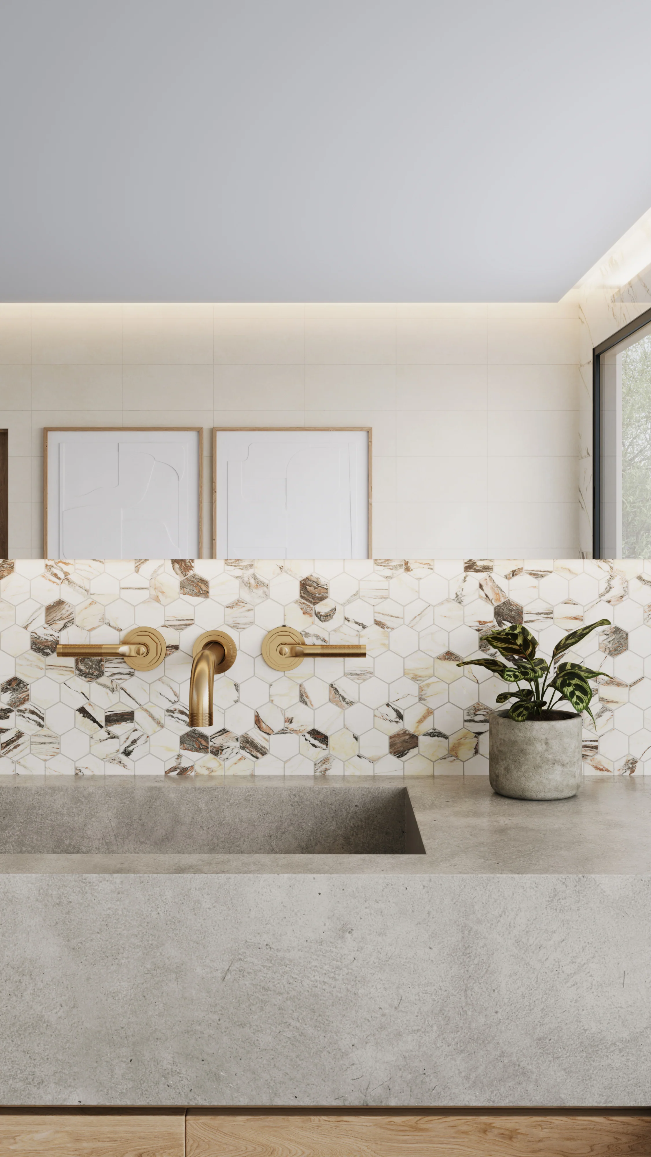 Aniston 2x2 Matte Porcelain Hexagon Mosaic Tile in Calacatta Viola - Image 4