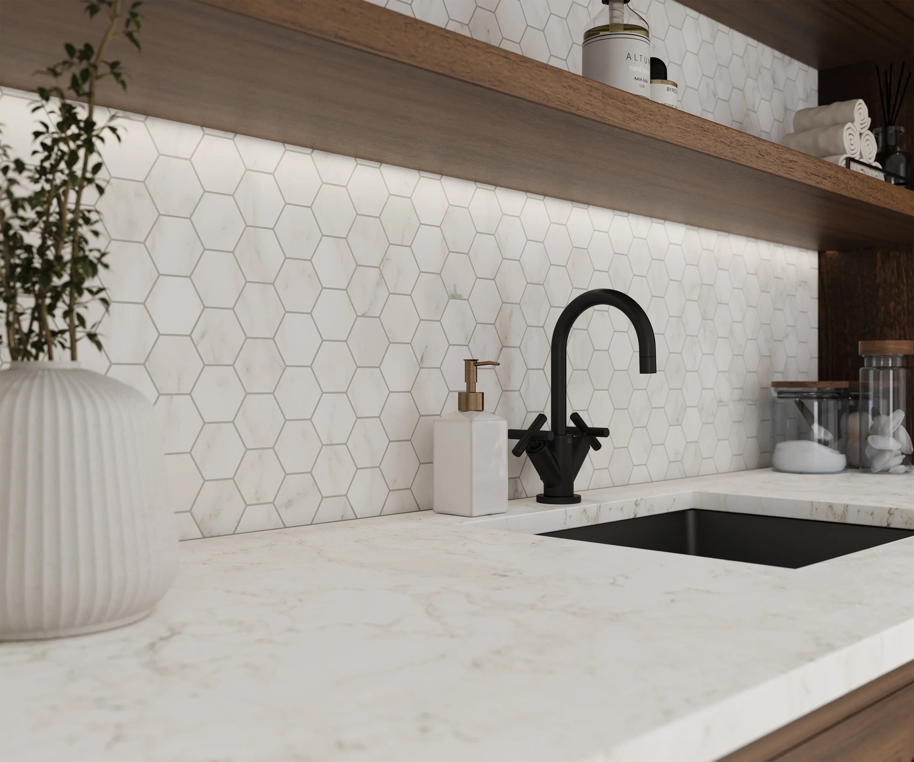 Aniston 2x2 Matte Porcelain Hexagon Mosaic Tile in Carrara Bianco - Image 8