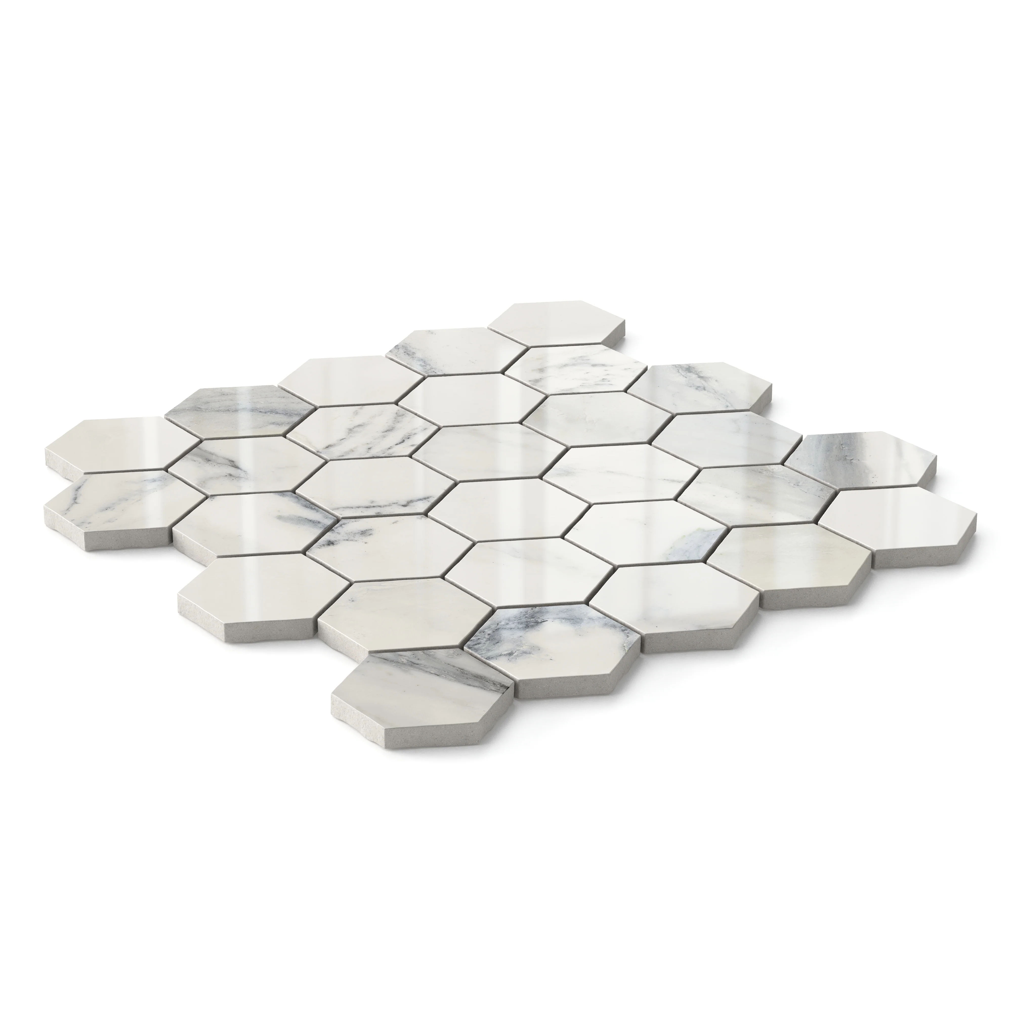 Aniston 2x2 Polished Porcelain Hexagon Mosaic Tile in Calacatta Antico - Image 2