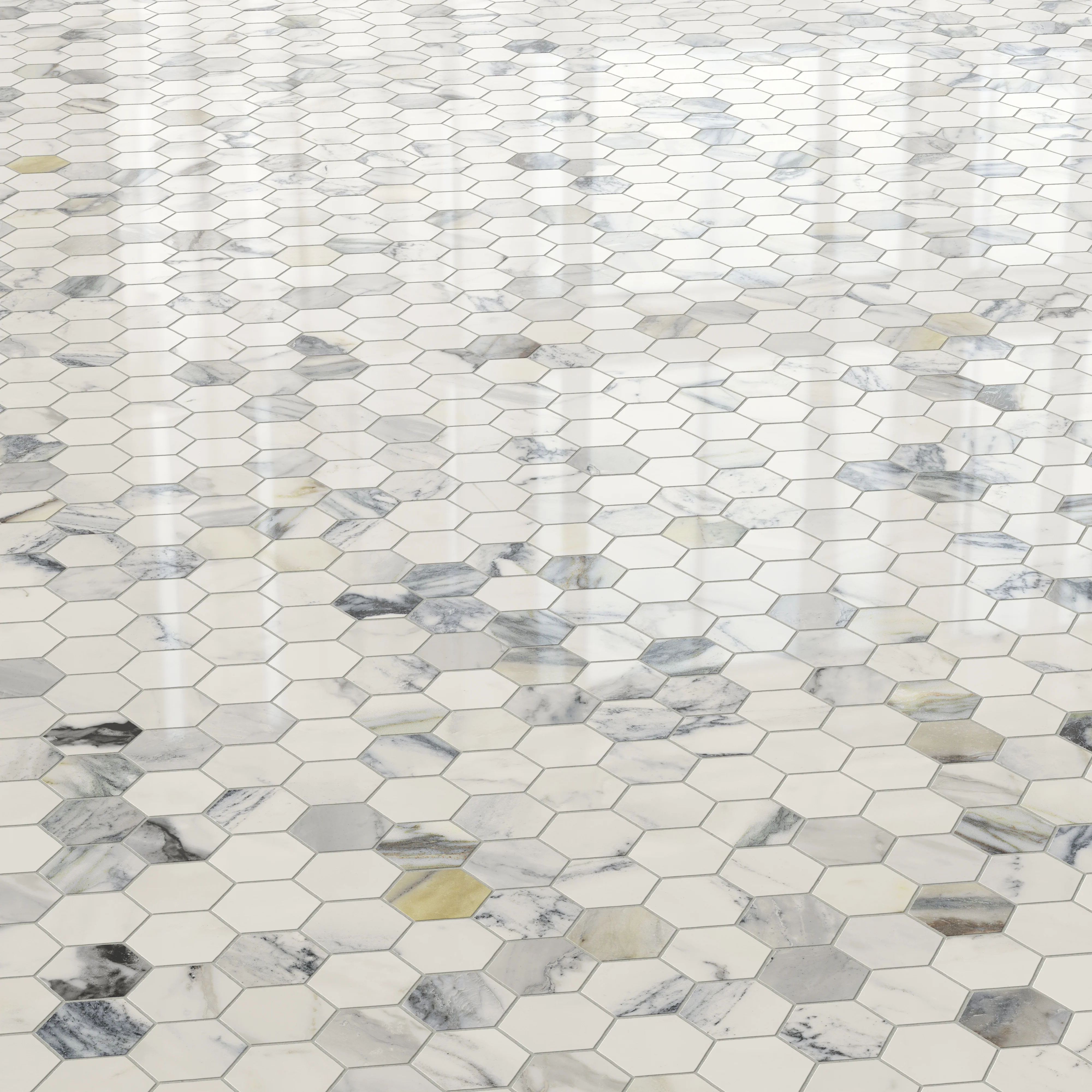 Aniston 2x2 Polished Porcelain Hexagon Mosaic Tile in Calacatta Antico - Image 3