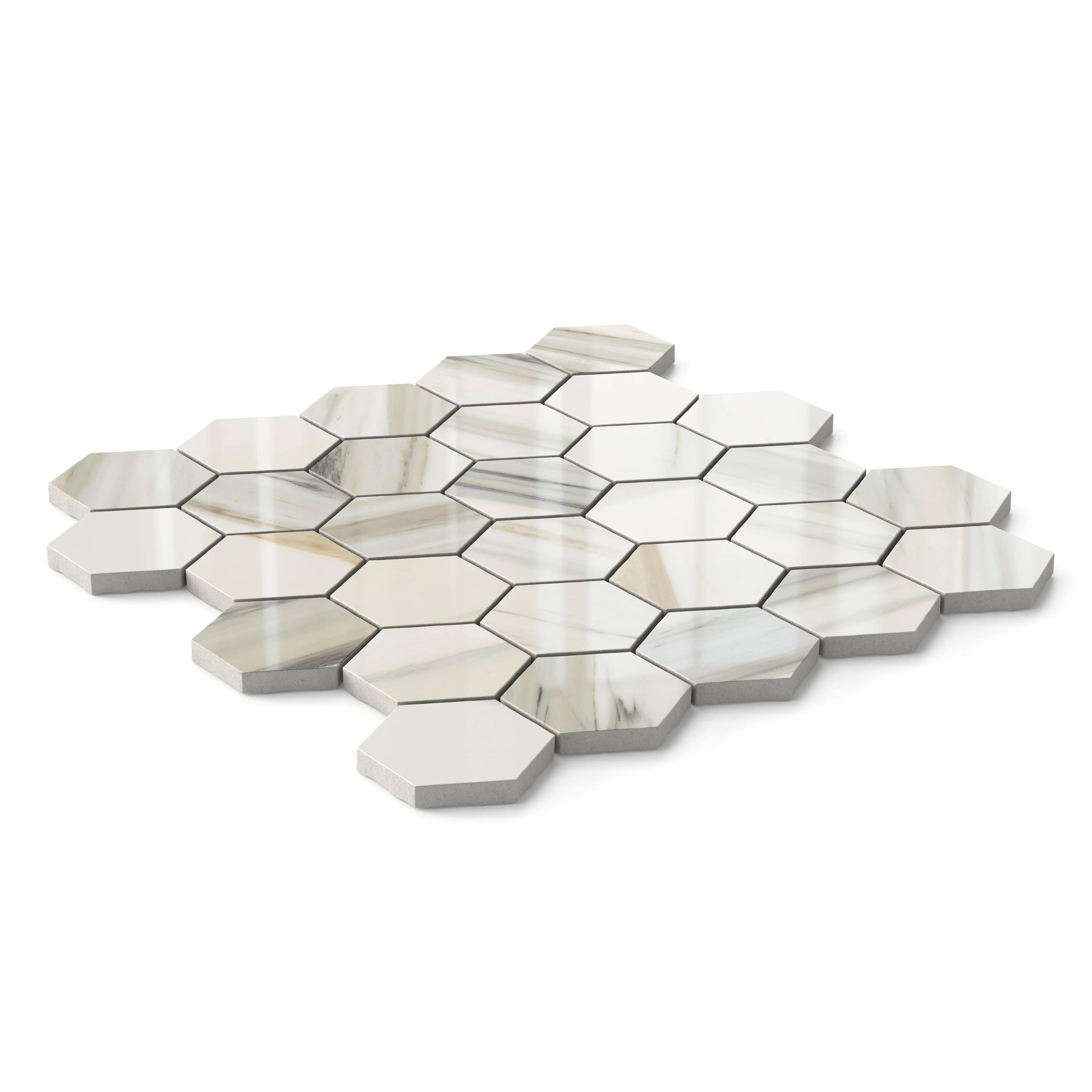 Aniston 2x2 Polished Porcelain Hexagon Mosaic Tile in Calacatta Cremo - Image 2