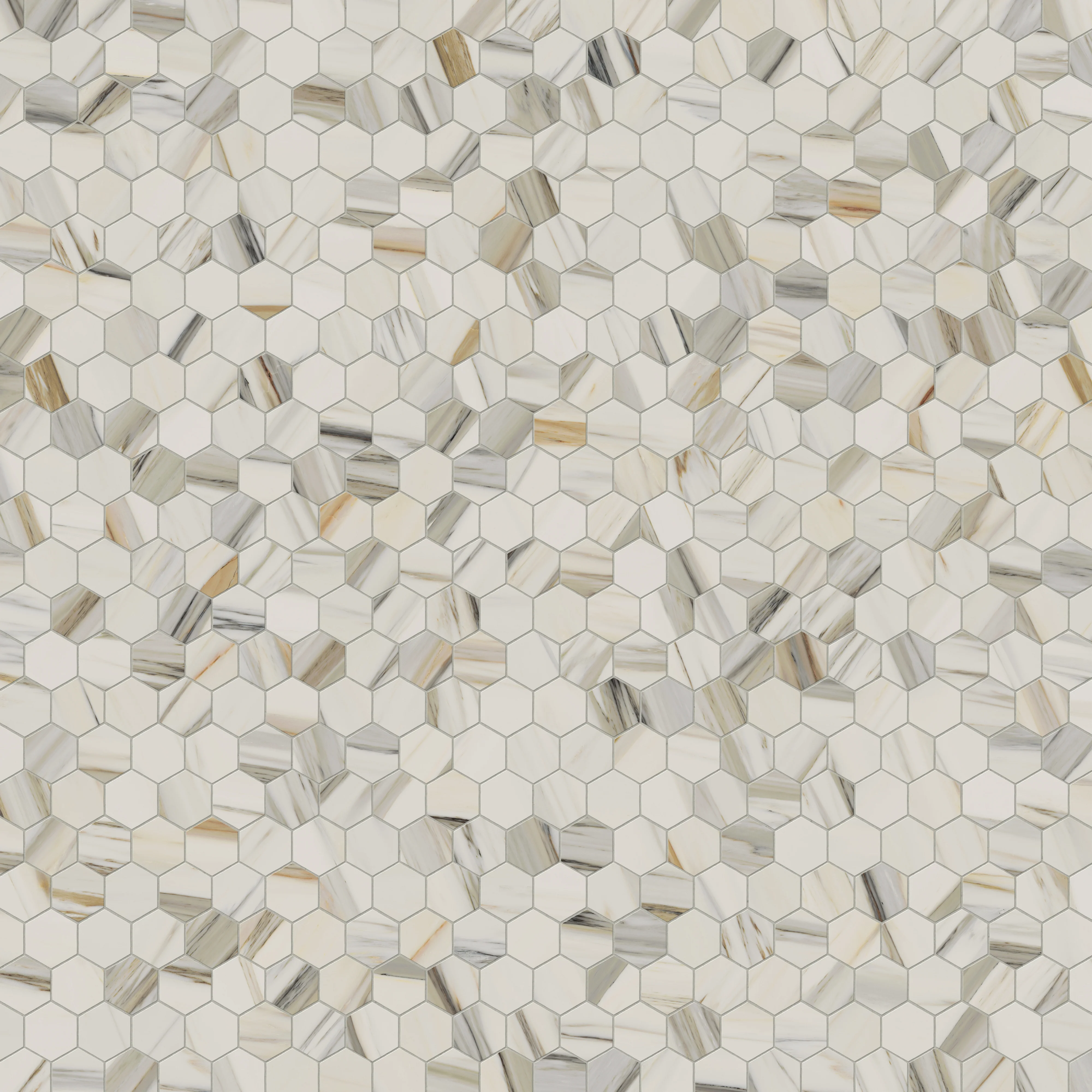 Aniston 2x2 Polished Porcelain Hexagon Mosaic Tile in Calacatta Cremo - Image 4