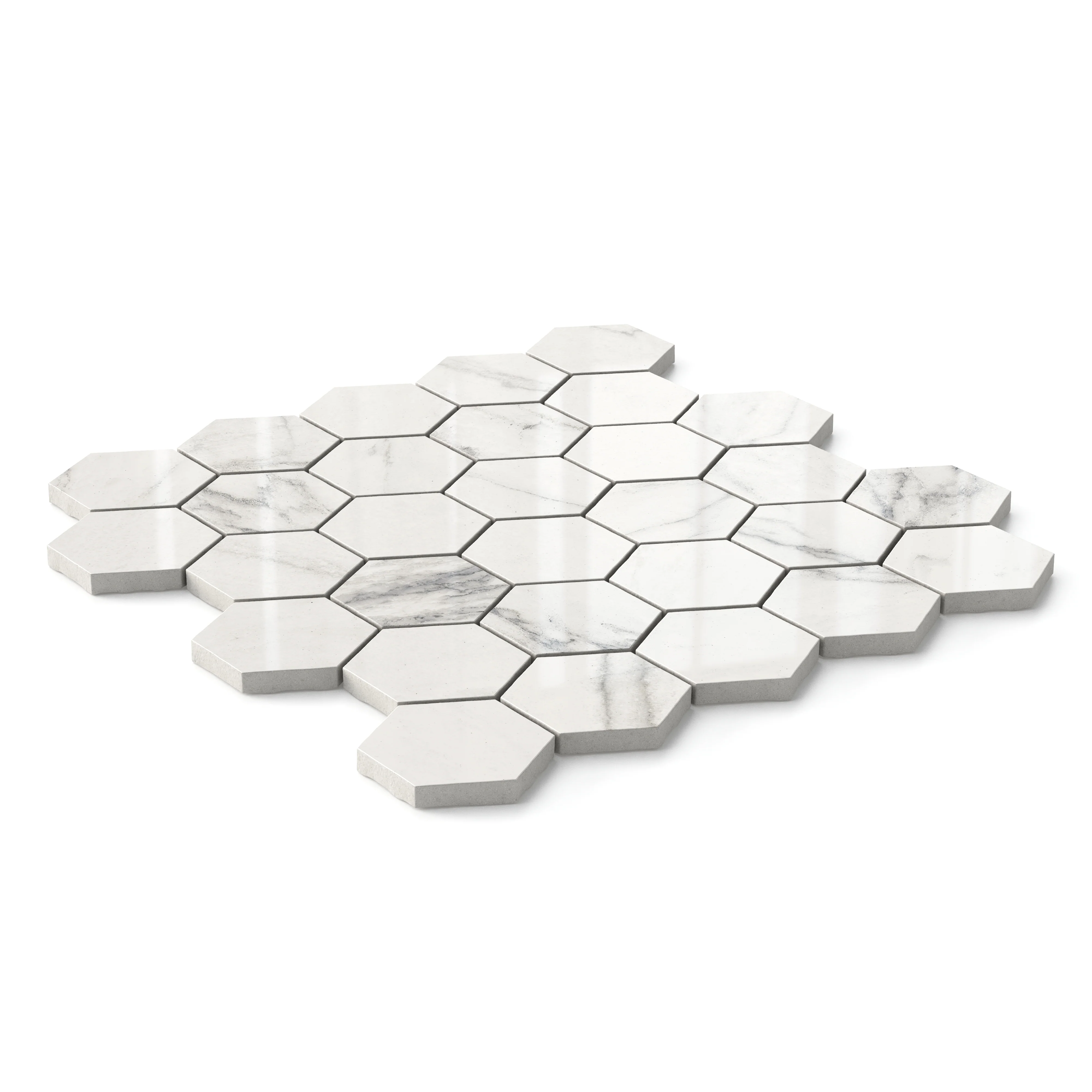 Aniston 2x2 Polished Porcelain Hexagon Mosaic Tile in Calacatta Quarzite - Image 2