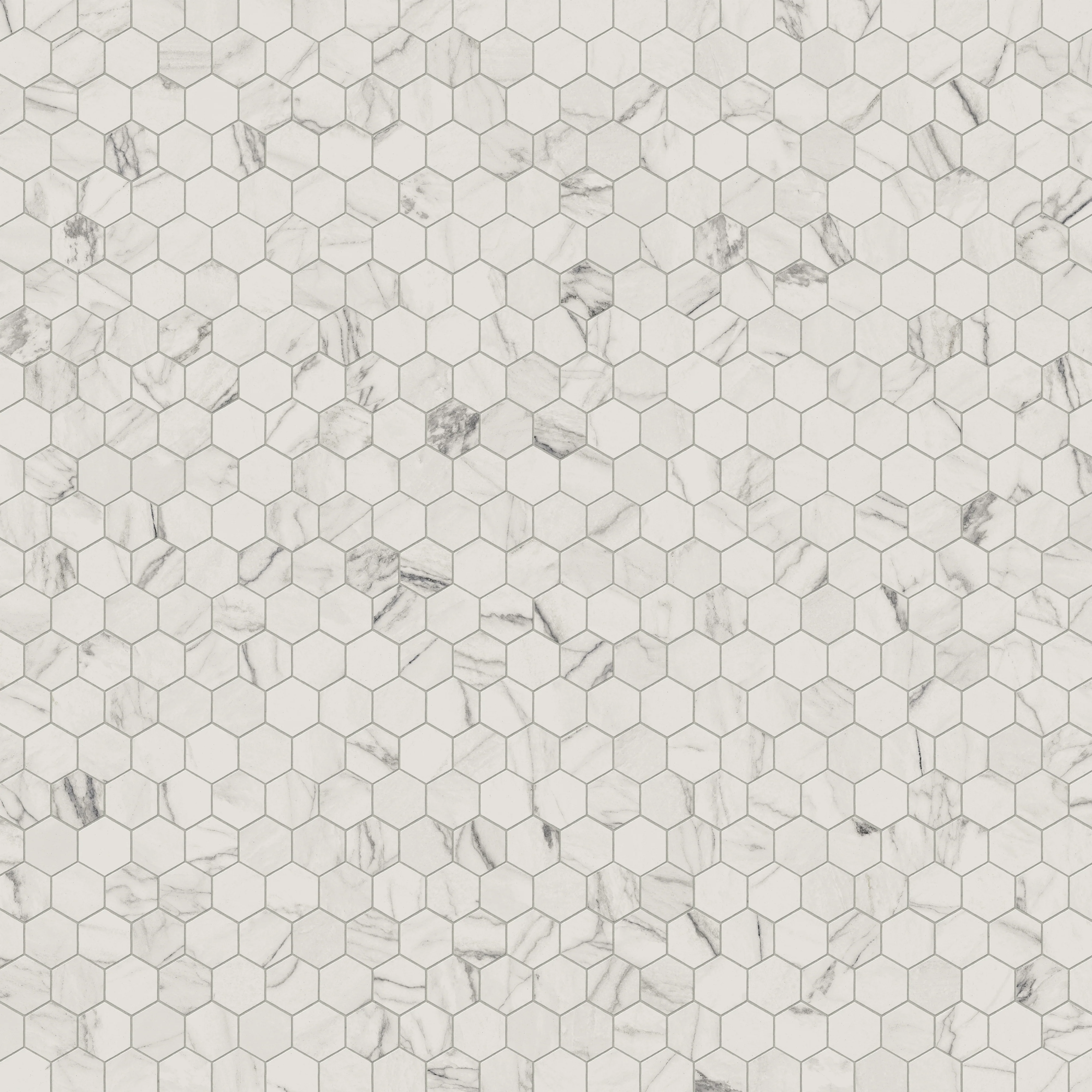 Aniston 2x2 Polished Porcelain Hexagon Mosaic Tile in Calacatta Quarzite - Image 4
