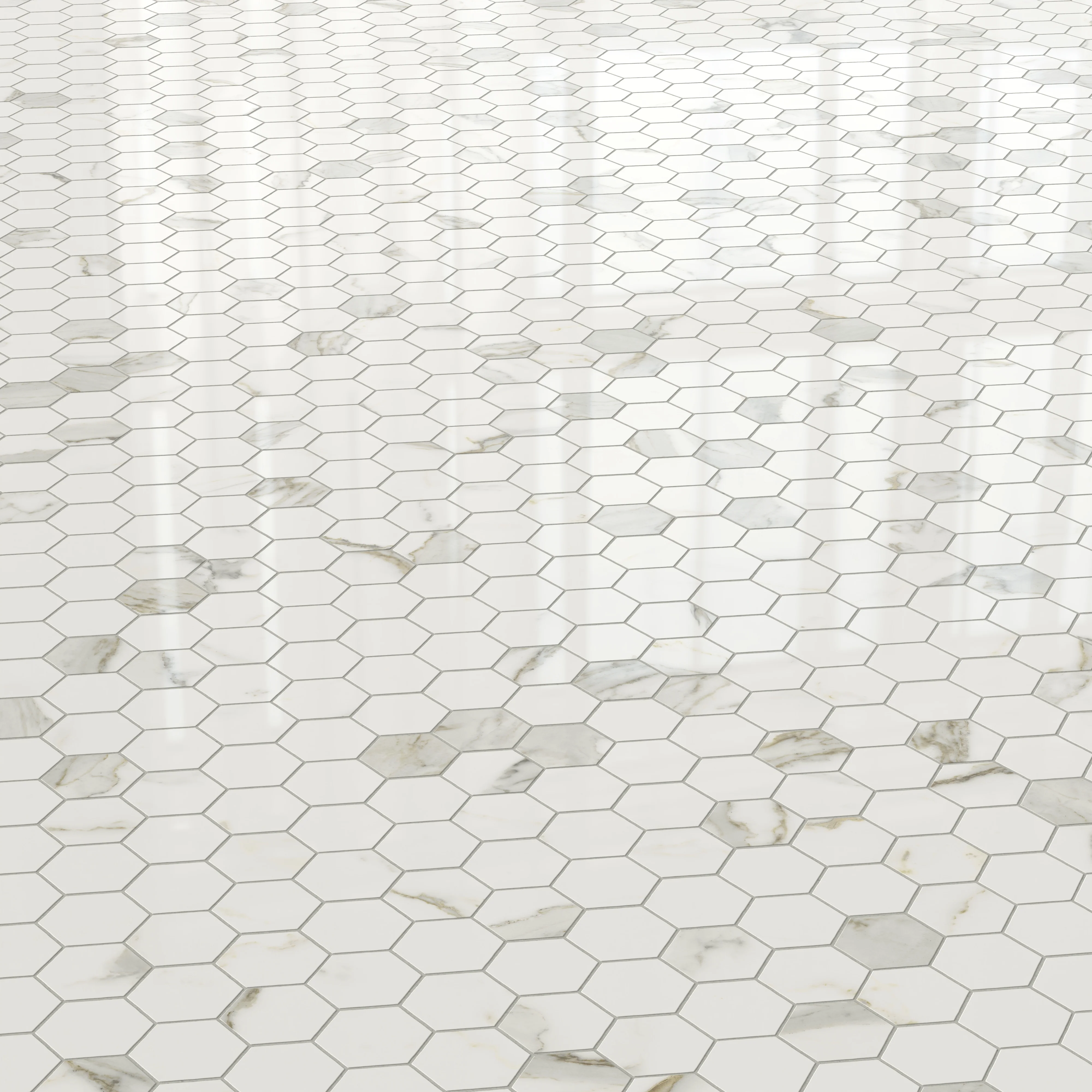 Aniston 2x2 Polished Porcelain Hexagon Mosaic Tile in Calacatta Top - Image 3