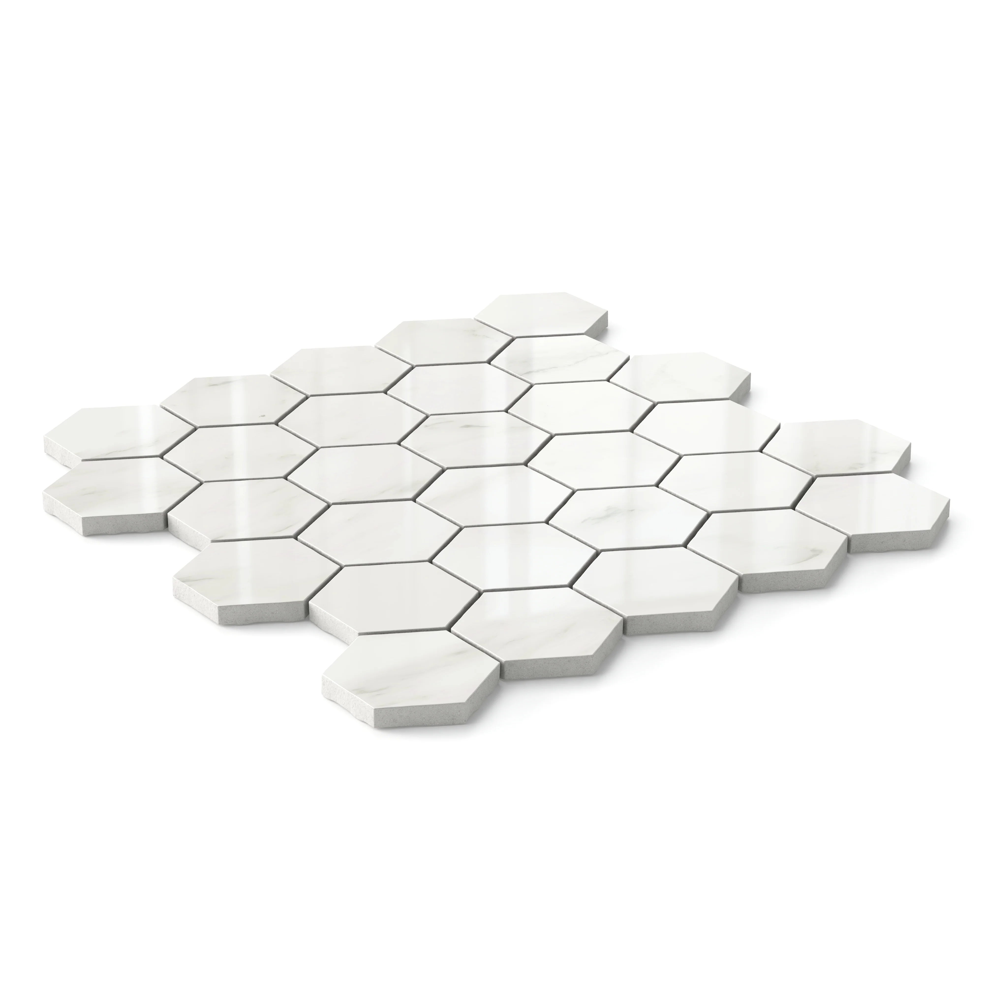 Aniston 2x2 Polished Porcelain Hexagon Mosaic Tile in Carrara Bianco - Image 3