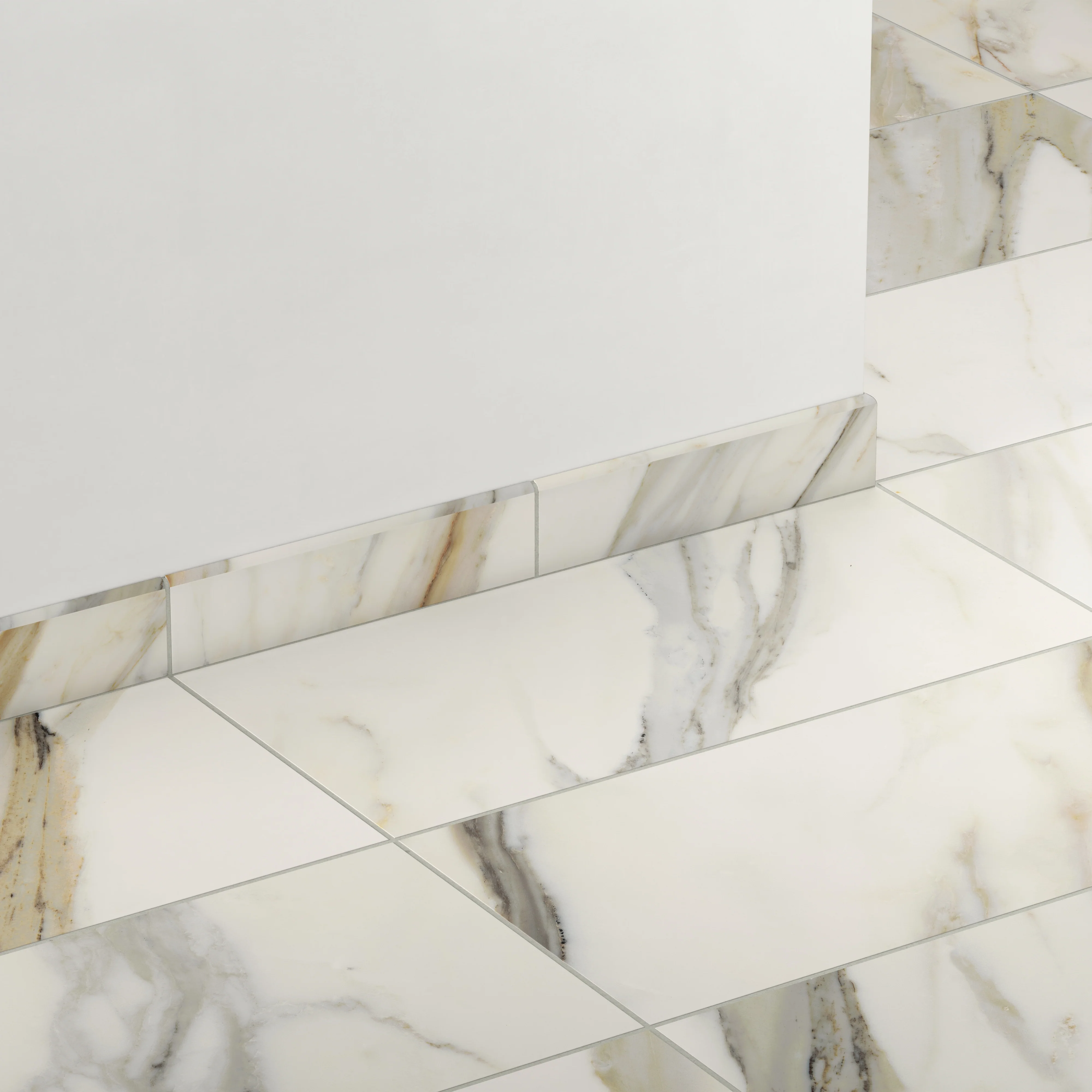 Aniston 3x12 Matte Porcelain Bullnose Tile in Calacatta Cremo - Image 3