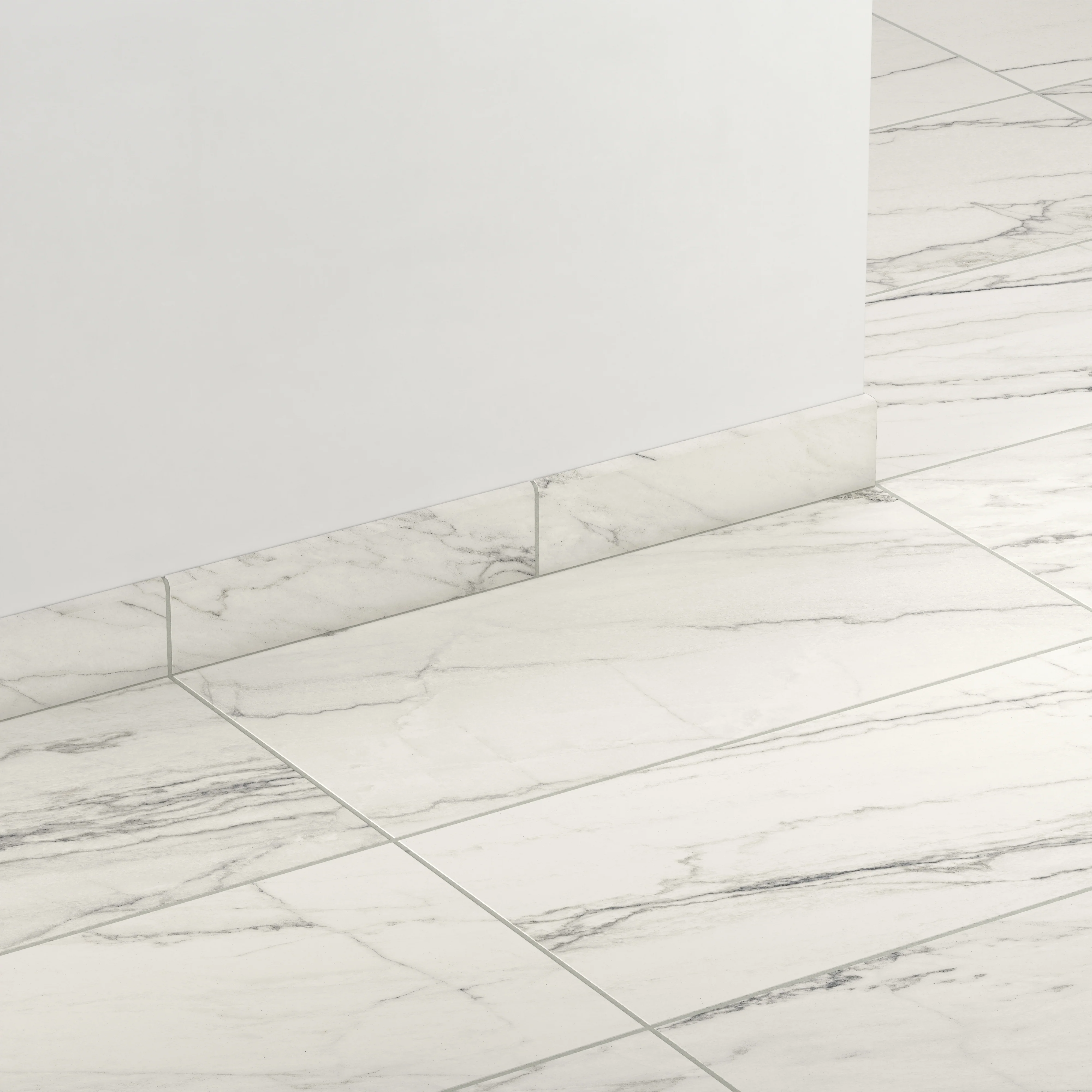 Aniston 3x12 Matte Porcelain Bullnose Tile in Calacatta Quarzite - Image 3