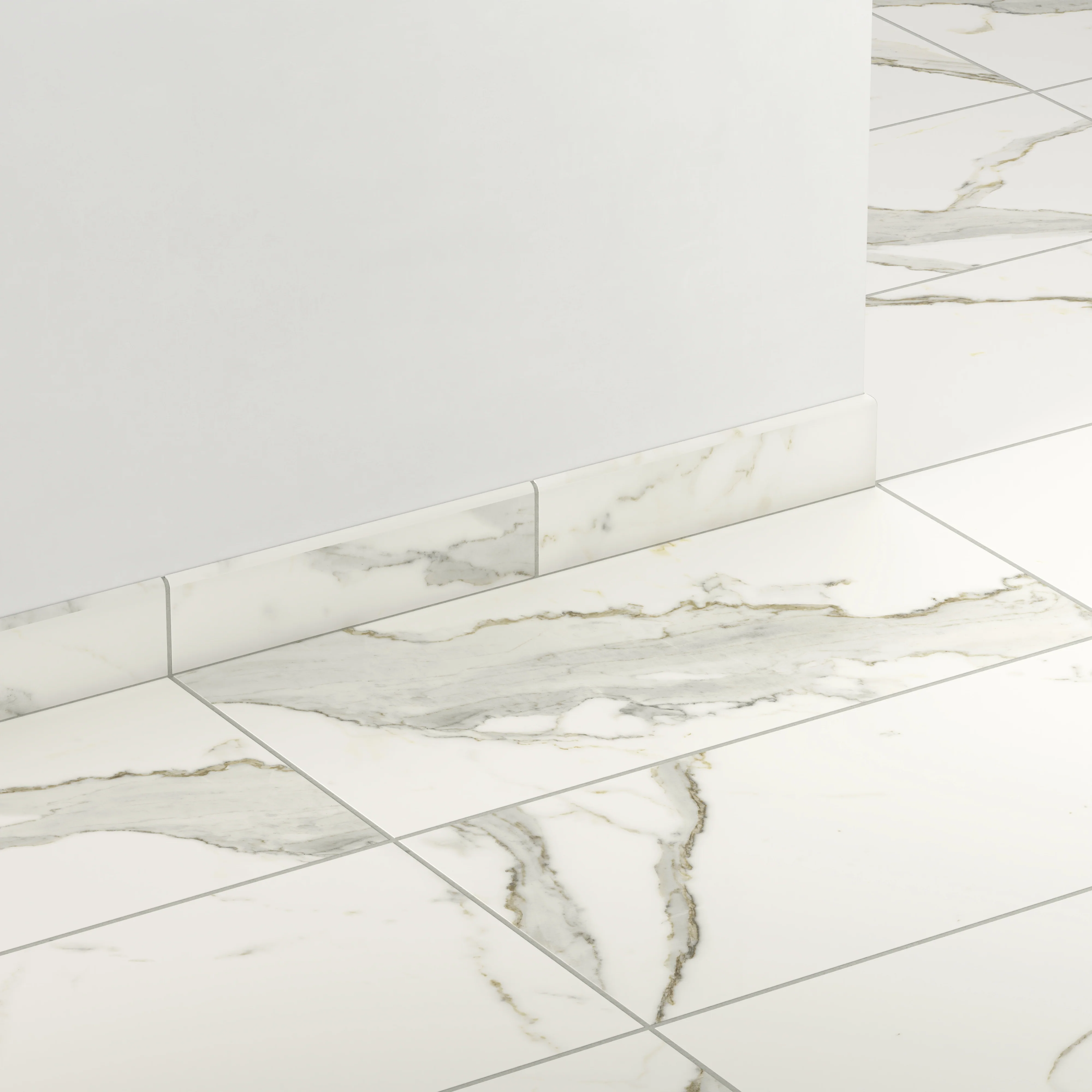 Aniston 3x12 Matte Porcelain Bullnose Tile in Calacatta Top - Image 3