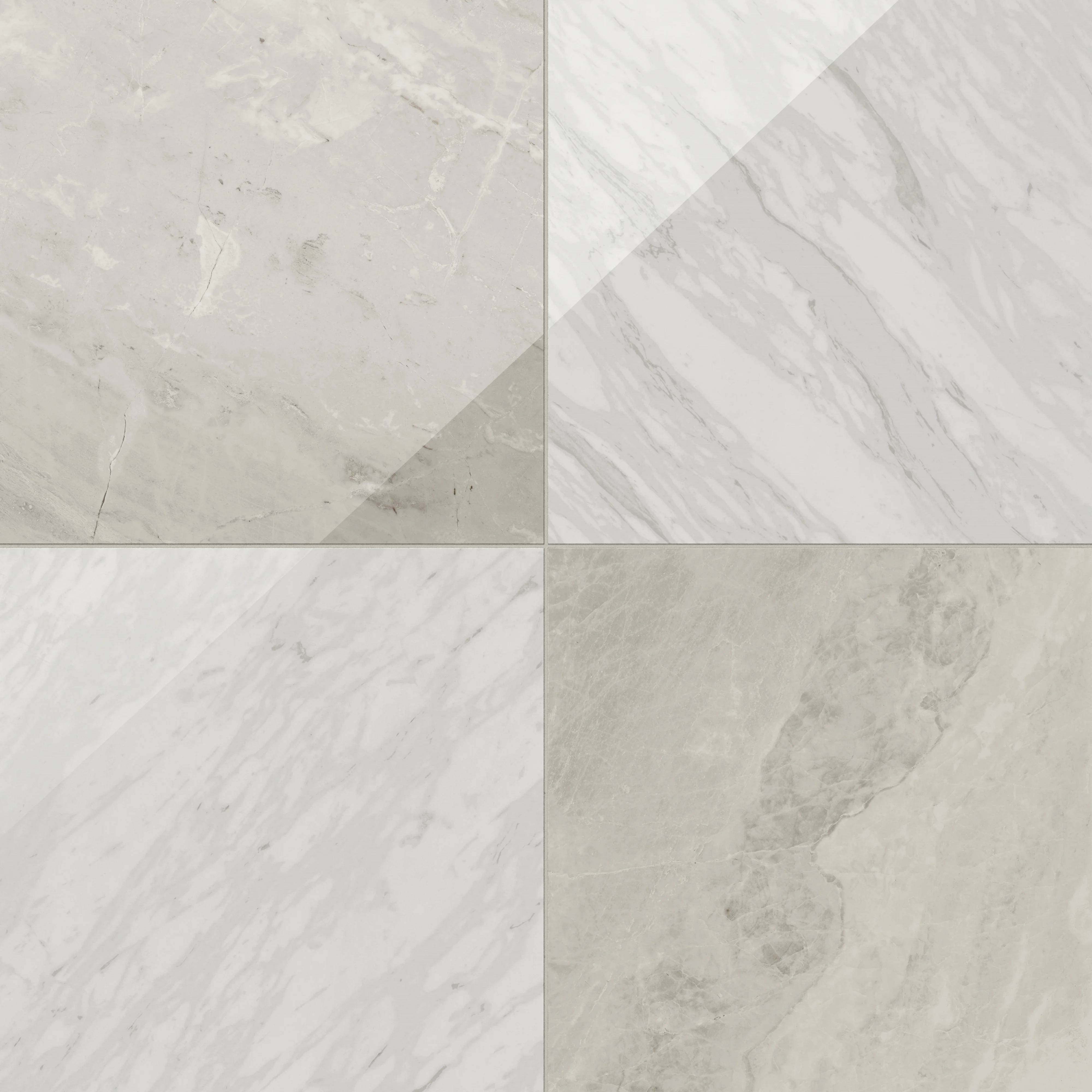 Blair 24x24 Checkerboard Polished Porcelain Tile in Volakas White and Oniciata Beige