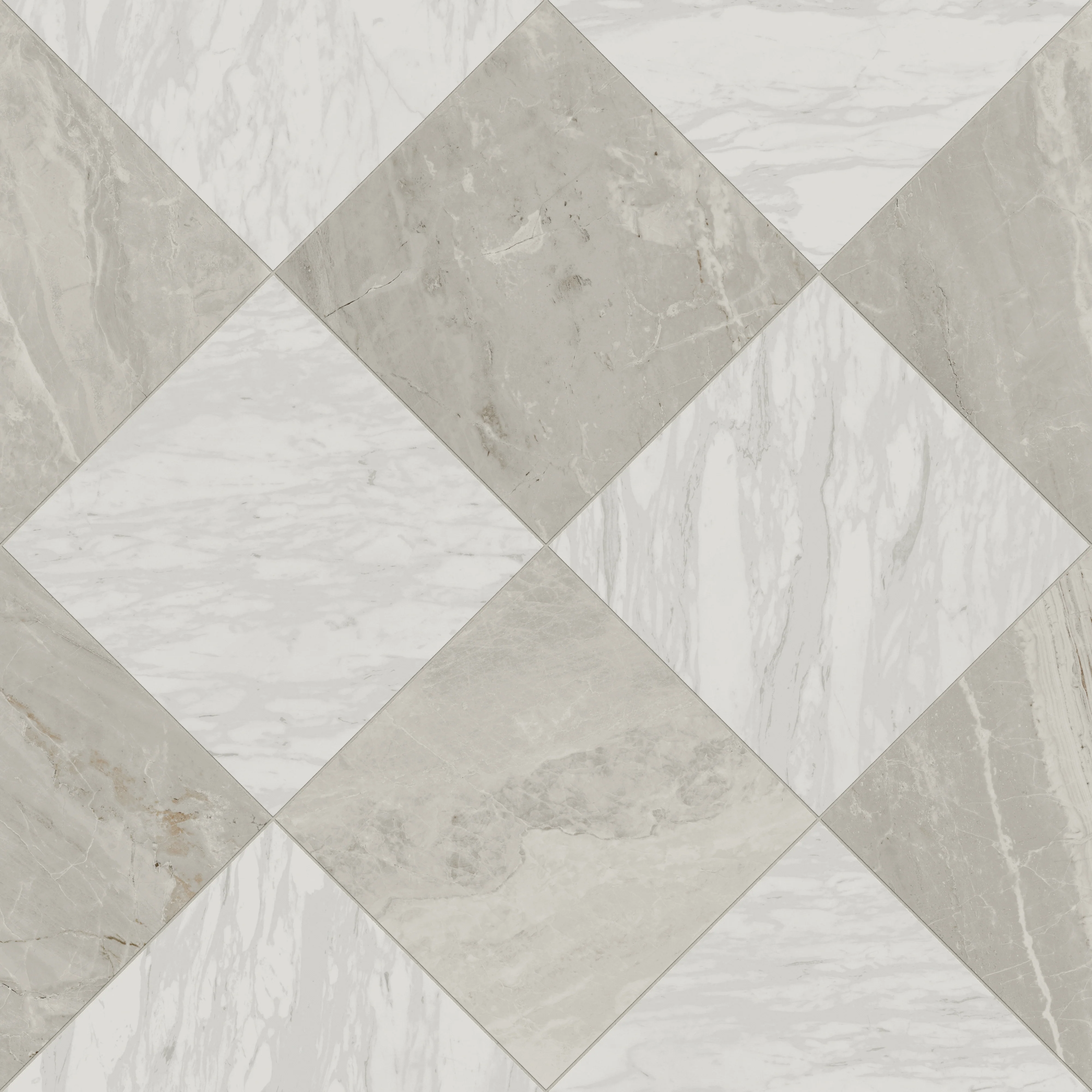 Blair 24x24 Checkerboard Polished Porcelain Tile in Volakas White and Oniciata Beige - Image 4
