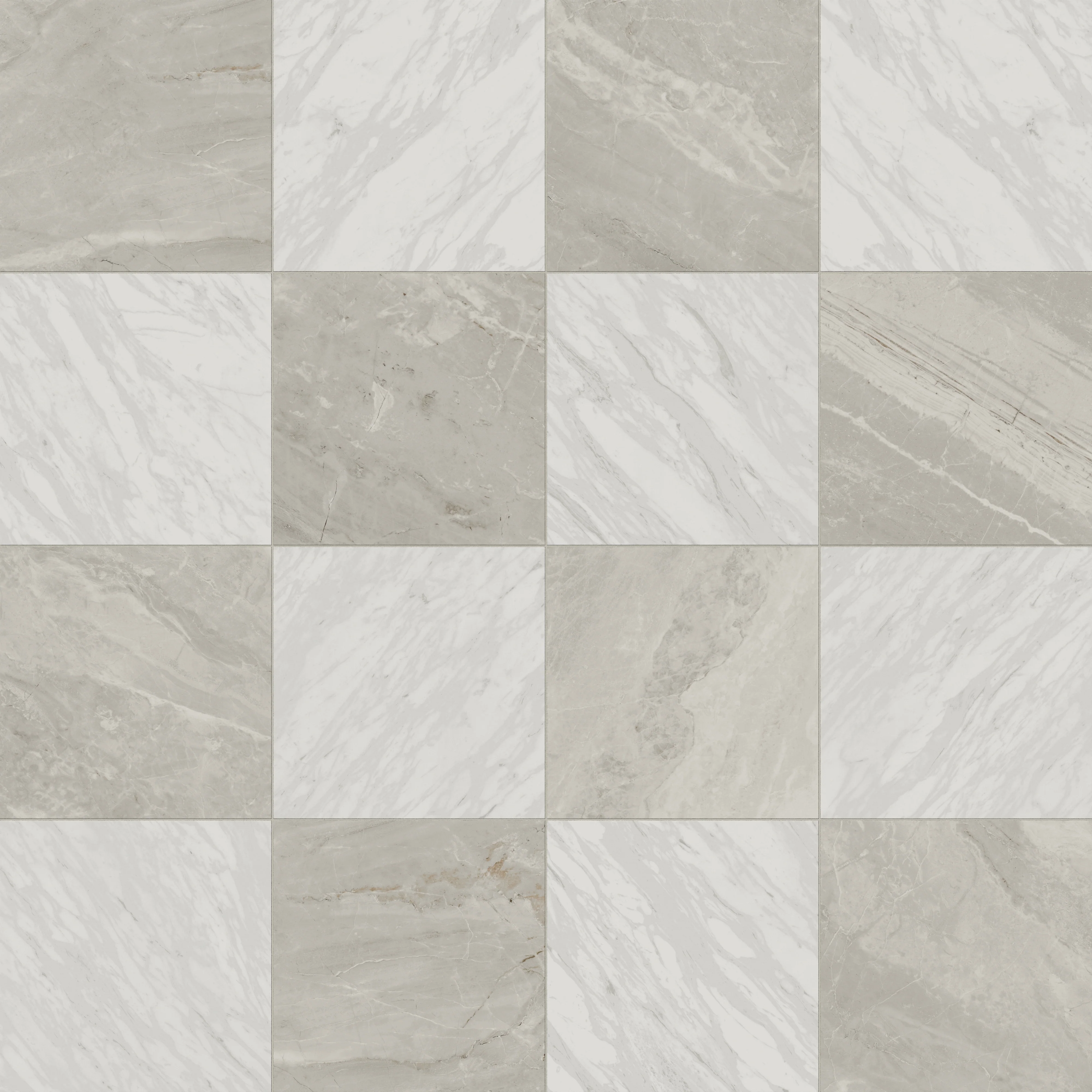 Blair 24x24 Checkerboard Polished Porcelain Tile in Volakas White and Oniciata Beige - Image 5