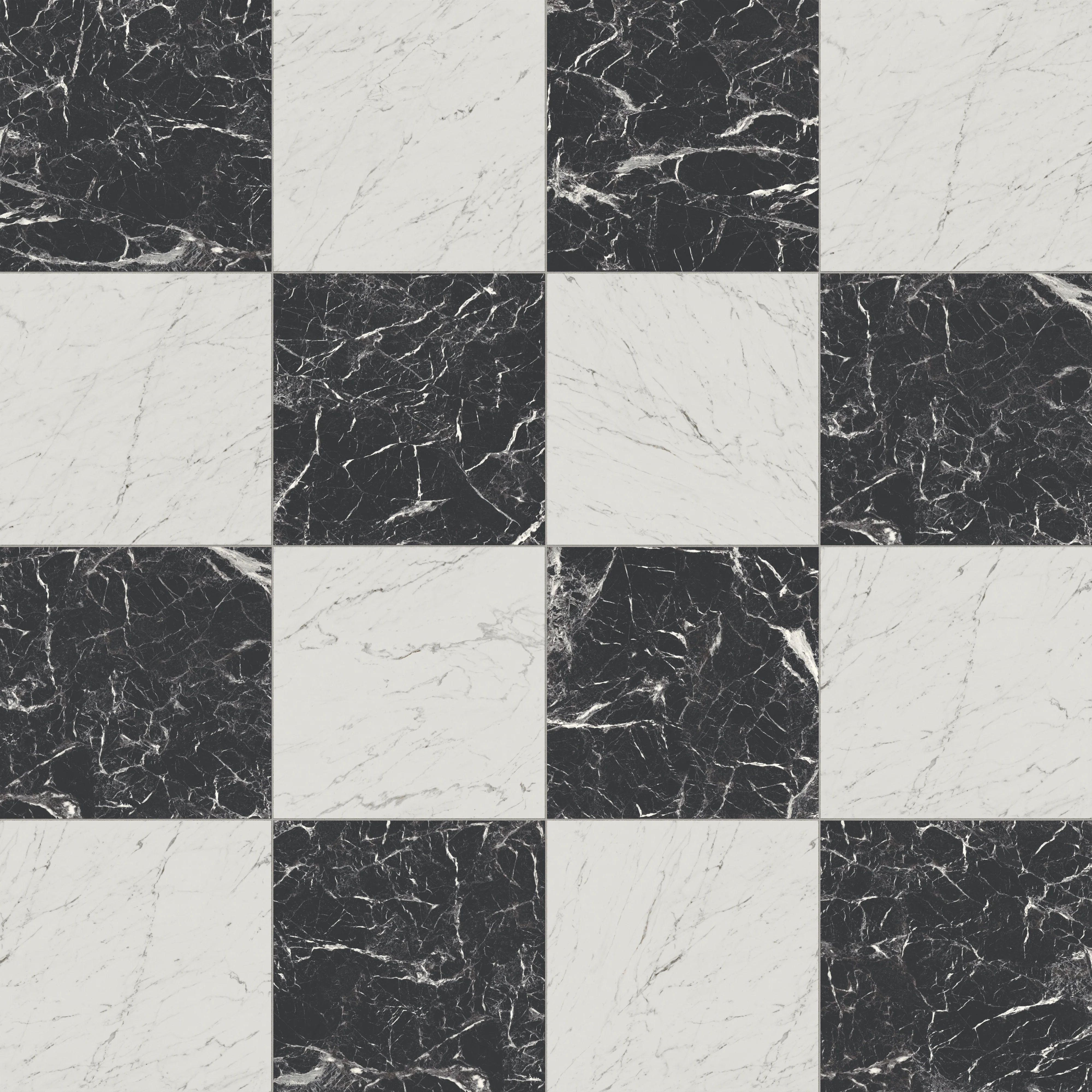 Blair 24x24 Checkerboard Polished Porcelain Tile in White Carrara and Marmo Black - Image 5