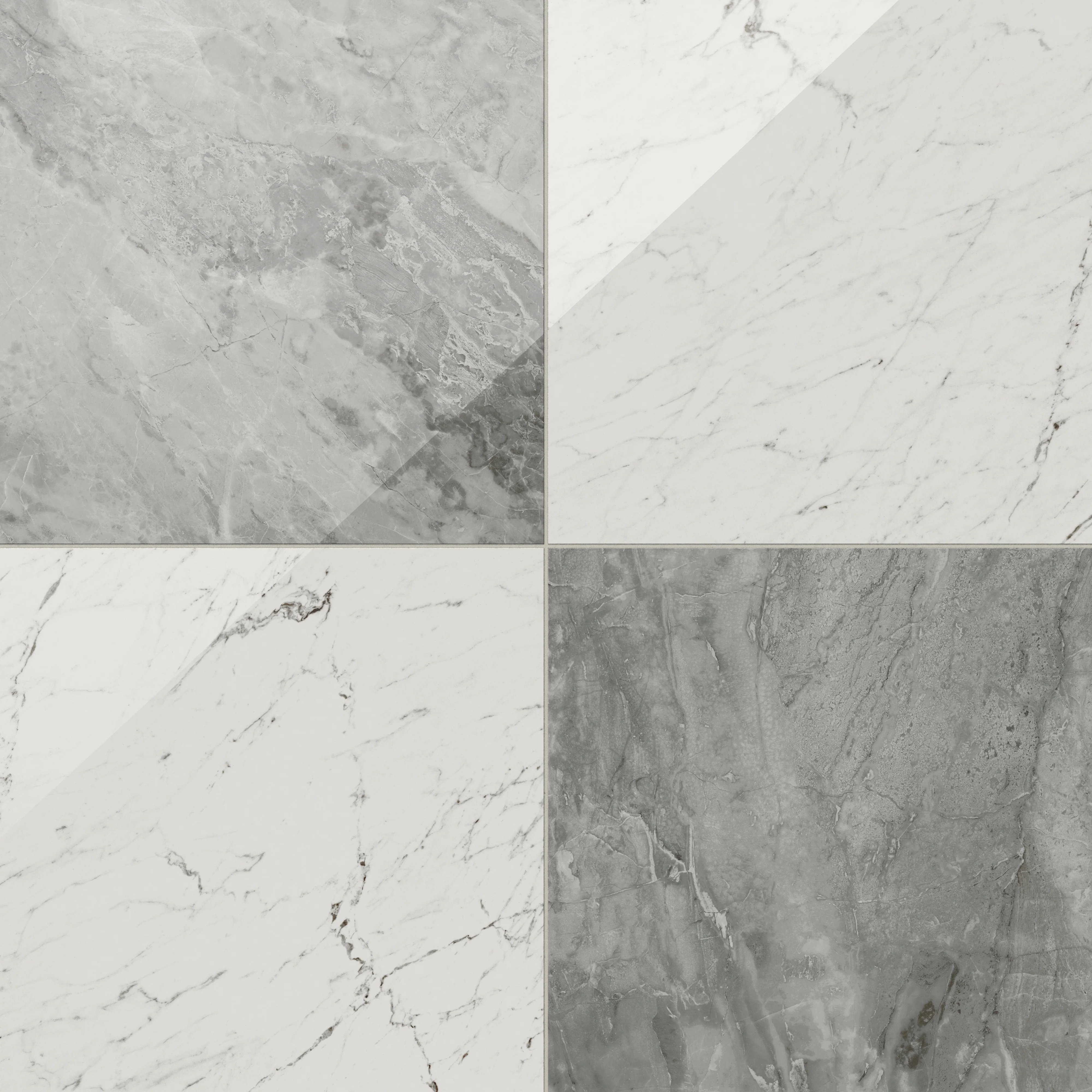 Blair 24x24 Checkerboard Polished Porcelain Tile in White Carrara and Oniciata Grey