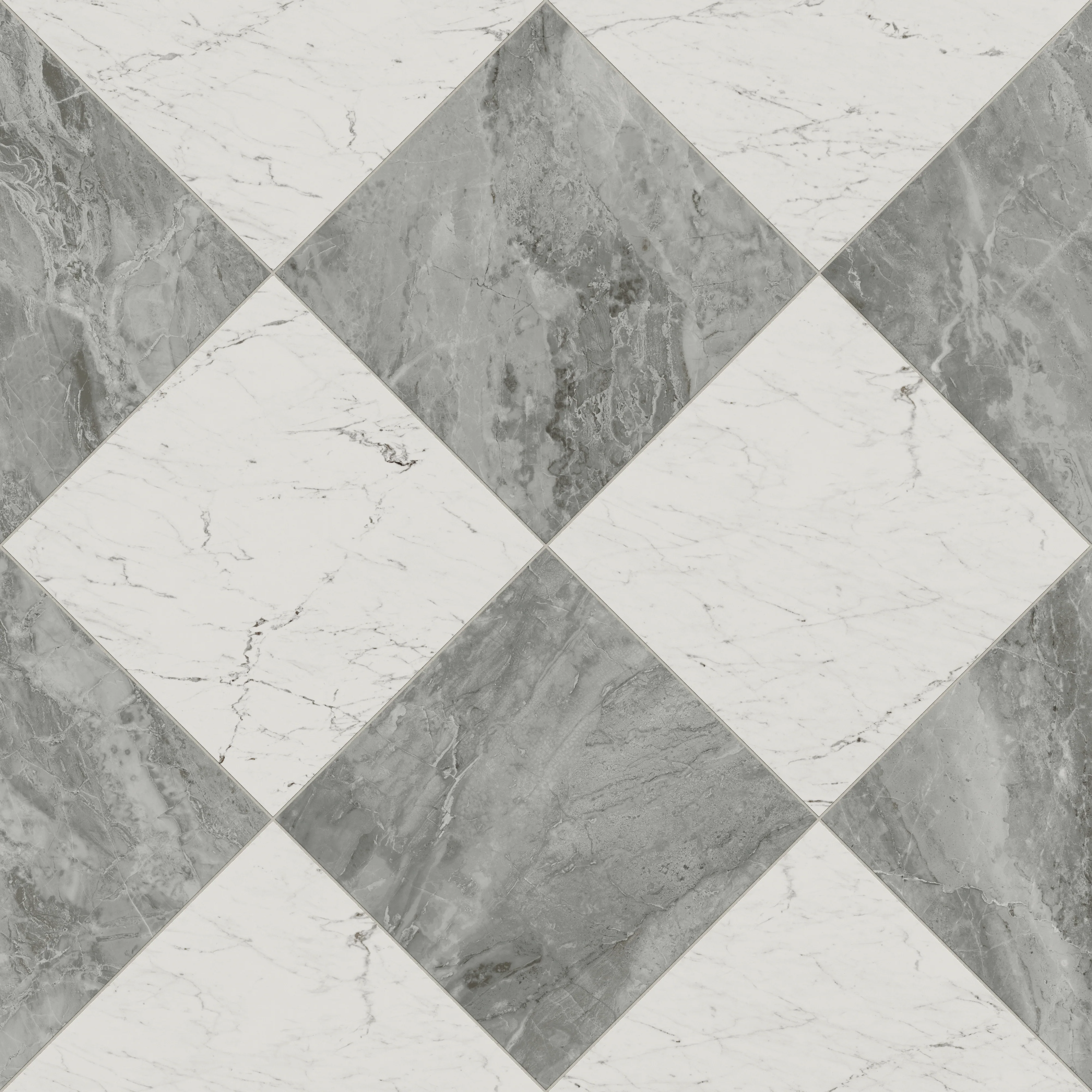Blair 24x24 Checkerboard Polished Porcelain Tile in White Carrara and Oniciata Grey - Image 4