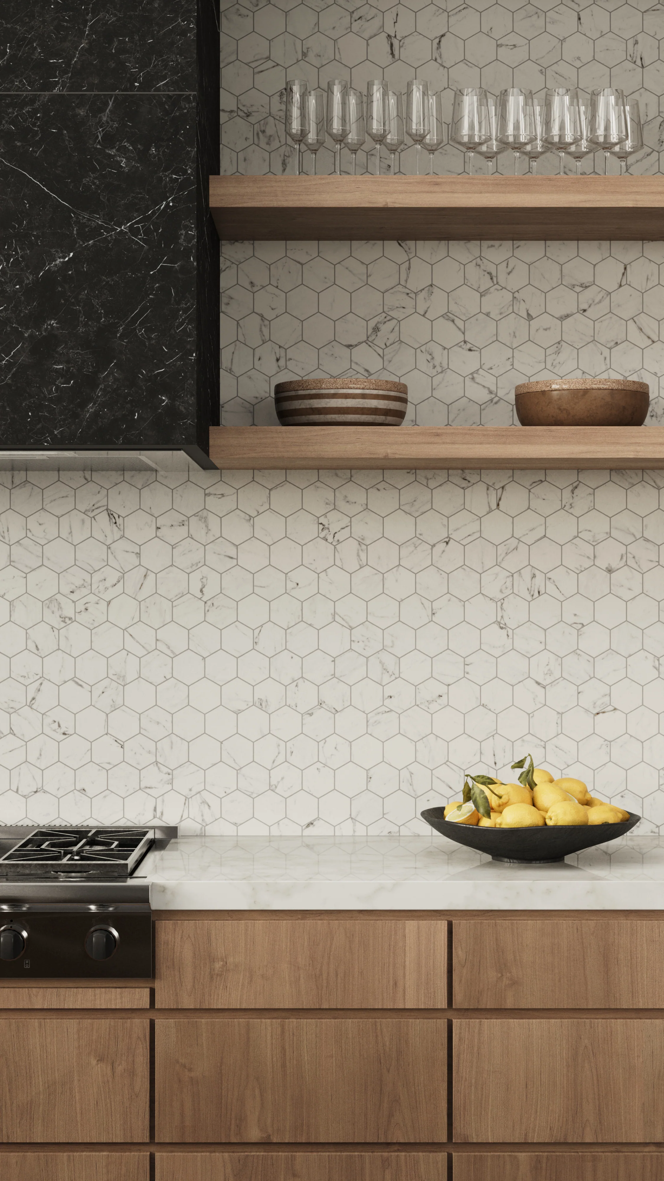 Blair 3x3 Matte Porcelain Hexagon Mosaic Tile in White Carrara - Image 7