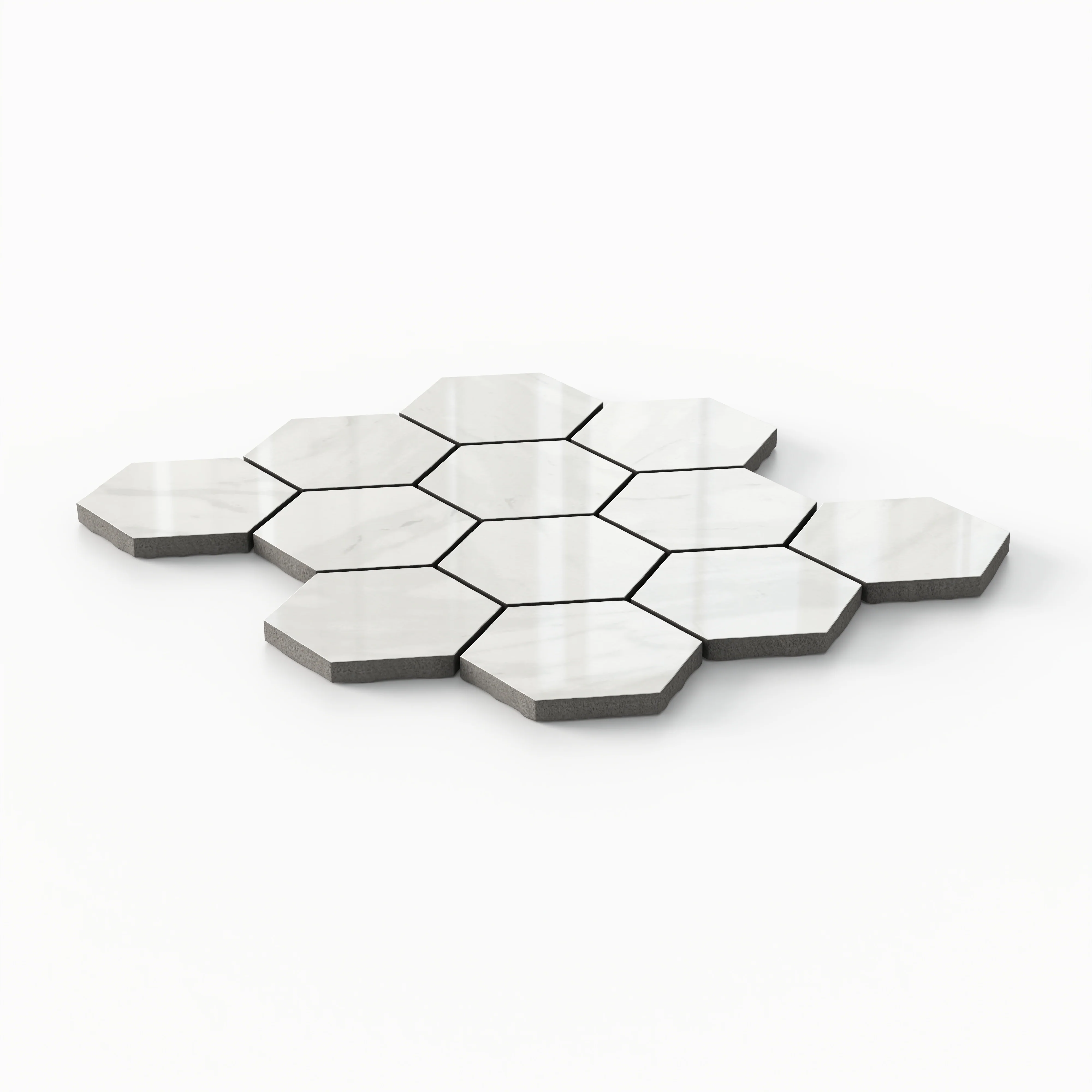 Blair 3x3 Polished Porcelain Hexagon Mosaic Tile in Volakas White - Image 2