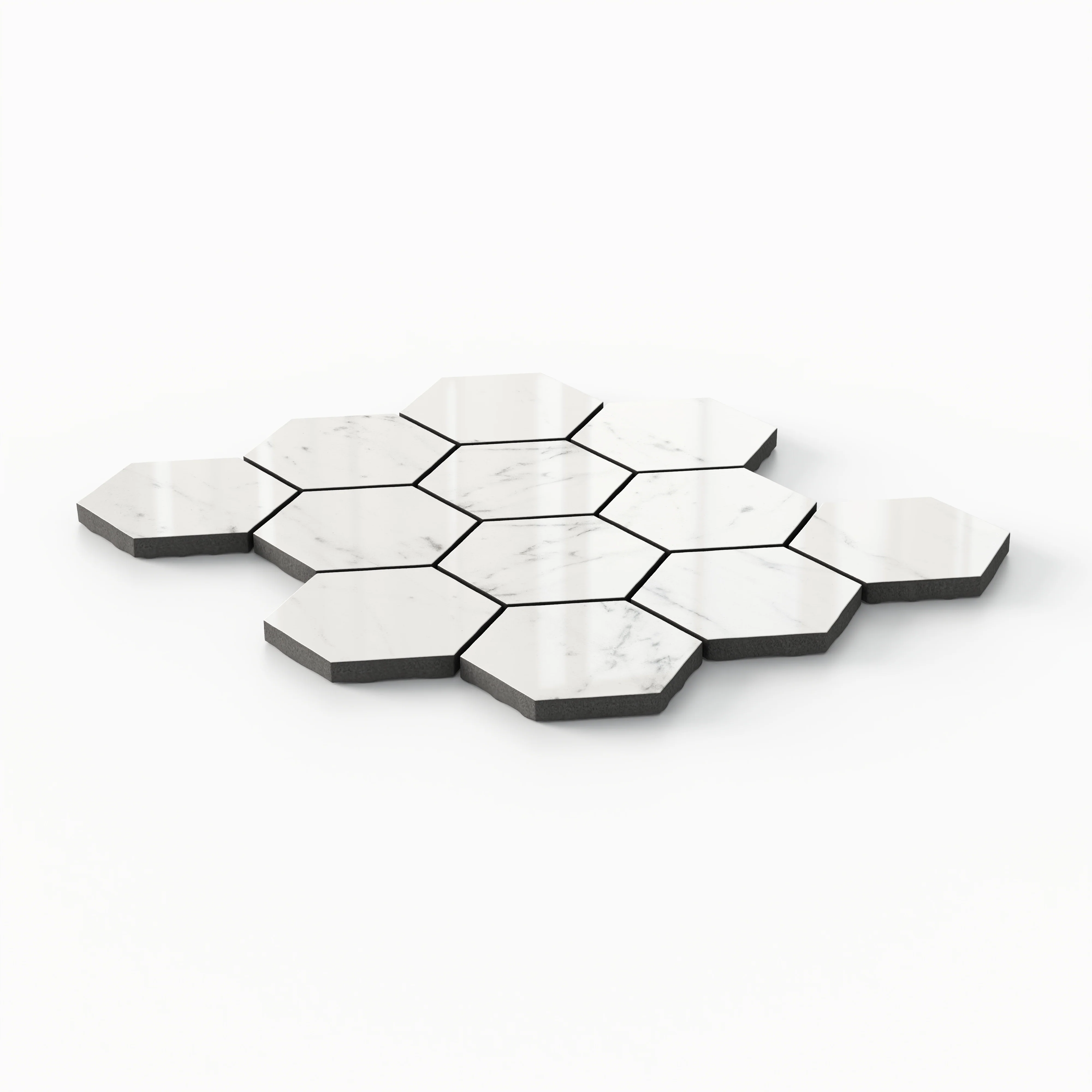 Blair 3x3 Polished Porcelain Hexagon Mosaic Tile in White Carrara - Image 2