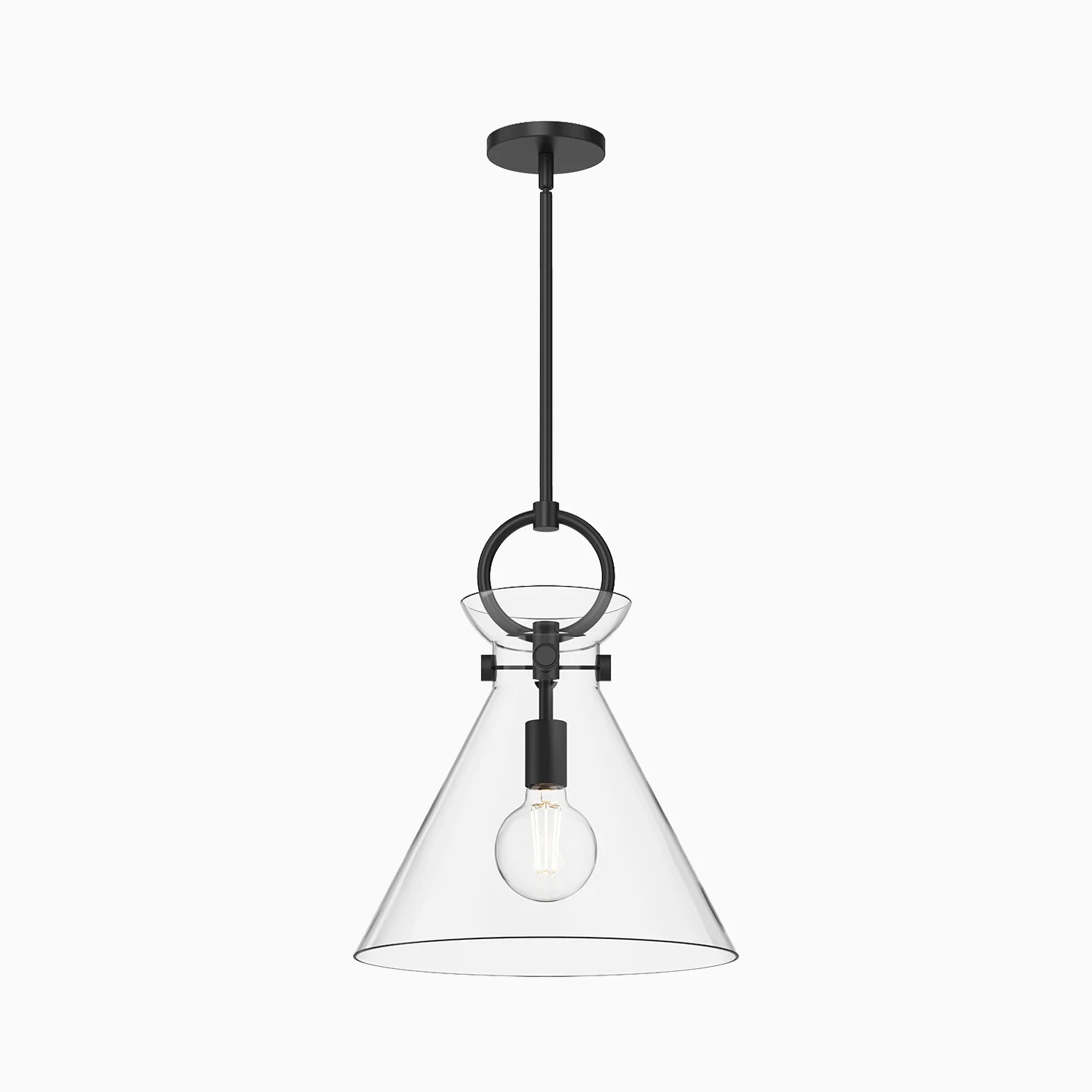 Brennan 14" 1 Light Pendant in Matte Black/Clear Glass