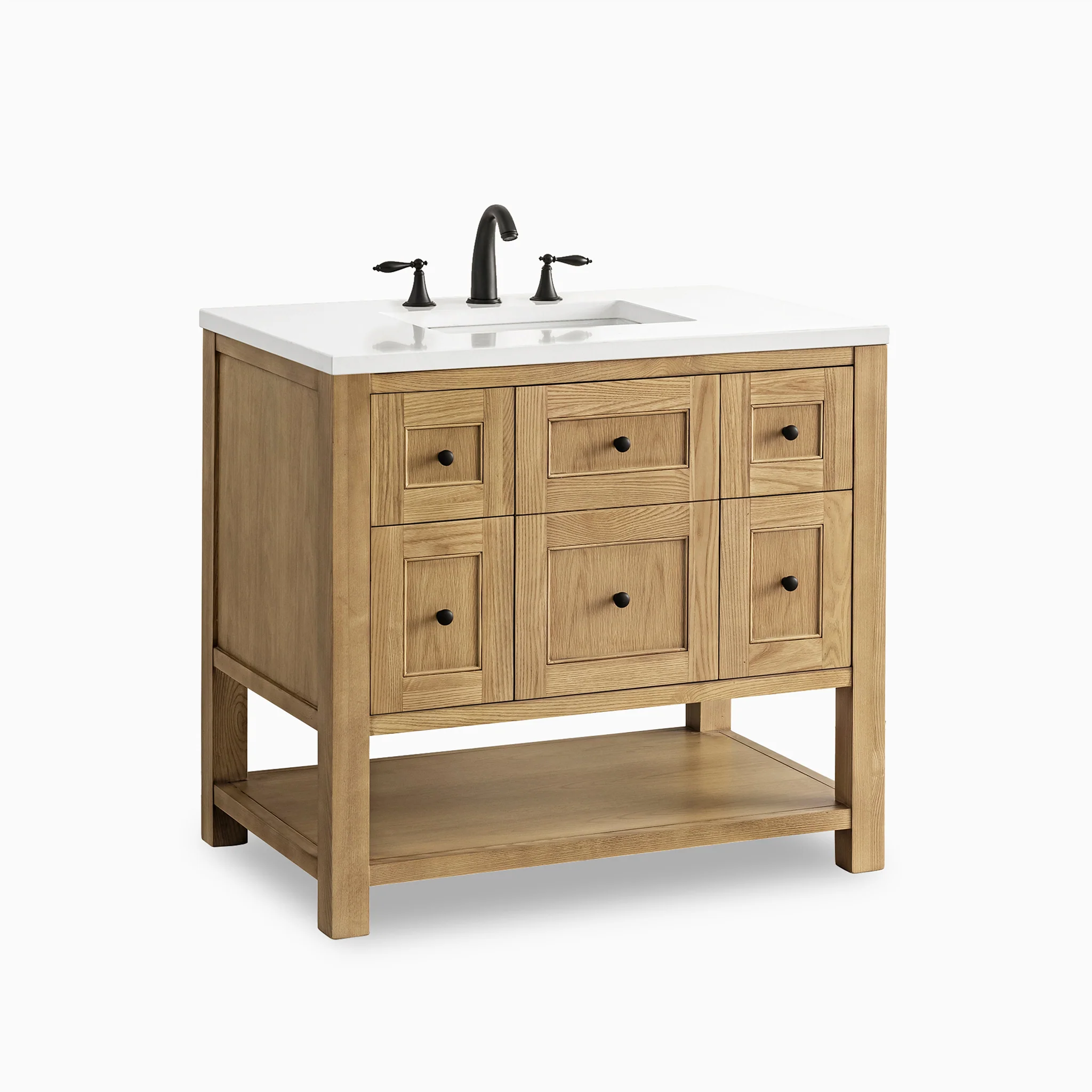 Bridgette 36" Single Vanity in Light Natural Oak with 3 cm White Zeus Quartz Top - Image 3
