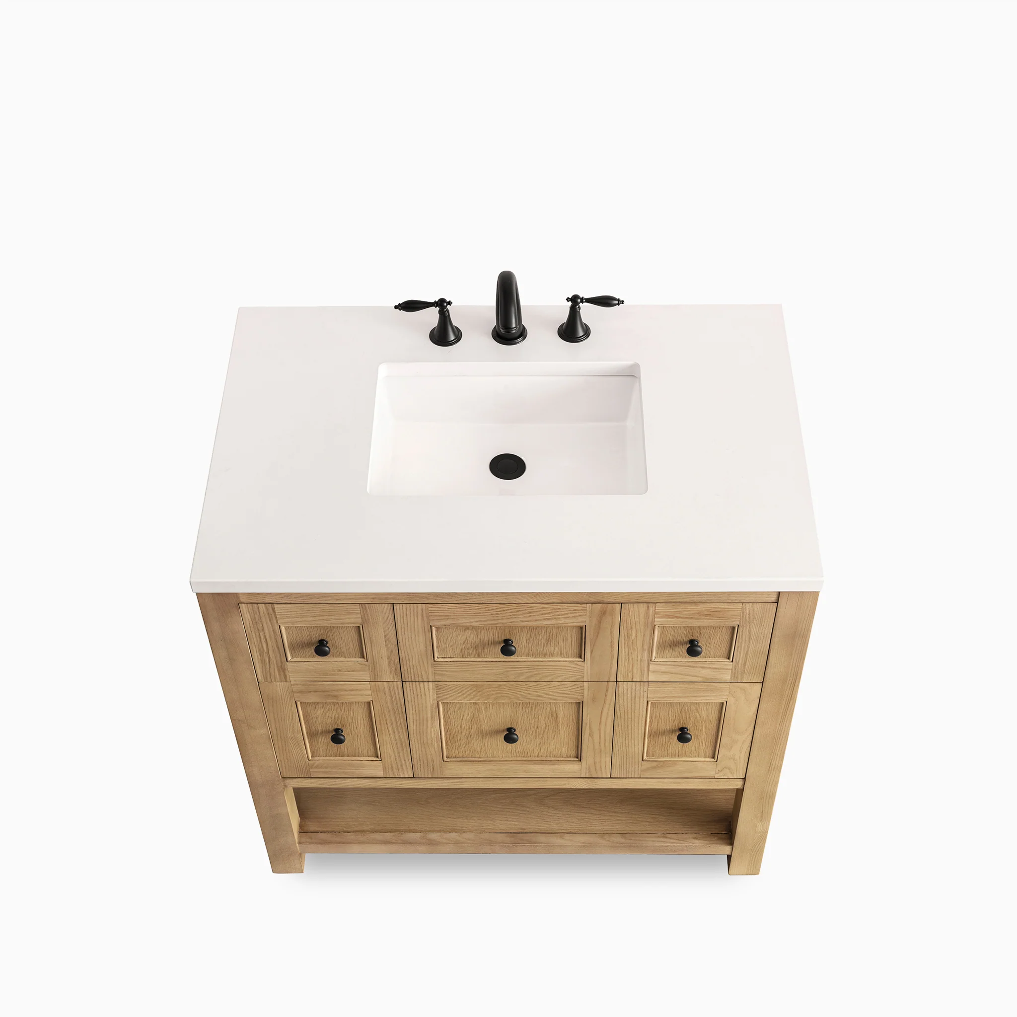 Bridgette 36" Single Vanity in Light Natural Oak with 3 cm White Zeus Quartz Top - Image 4