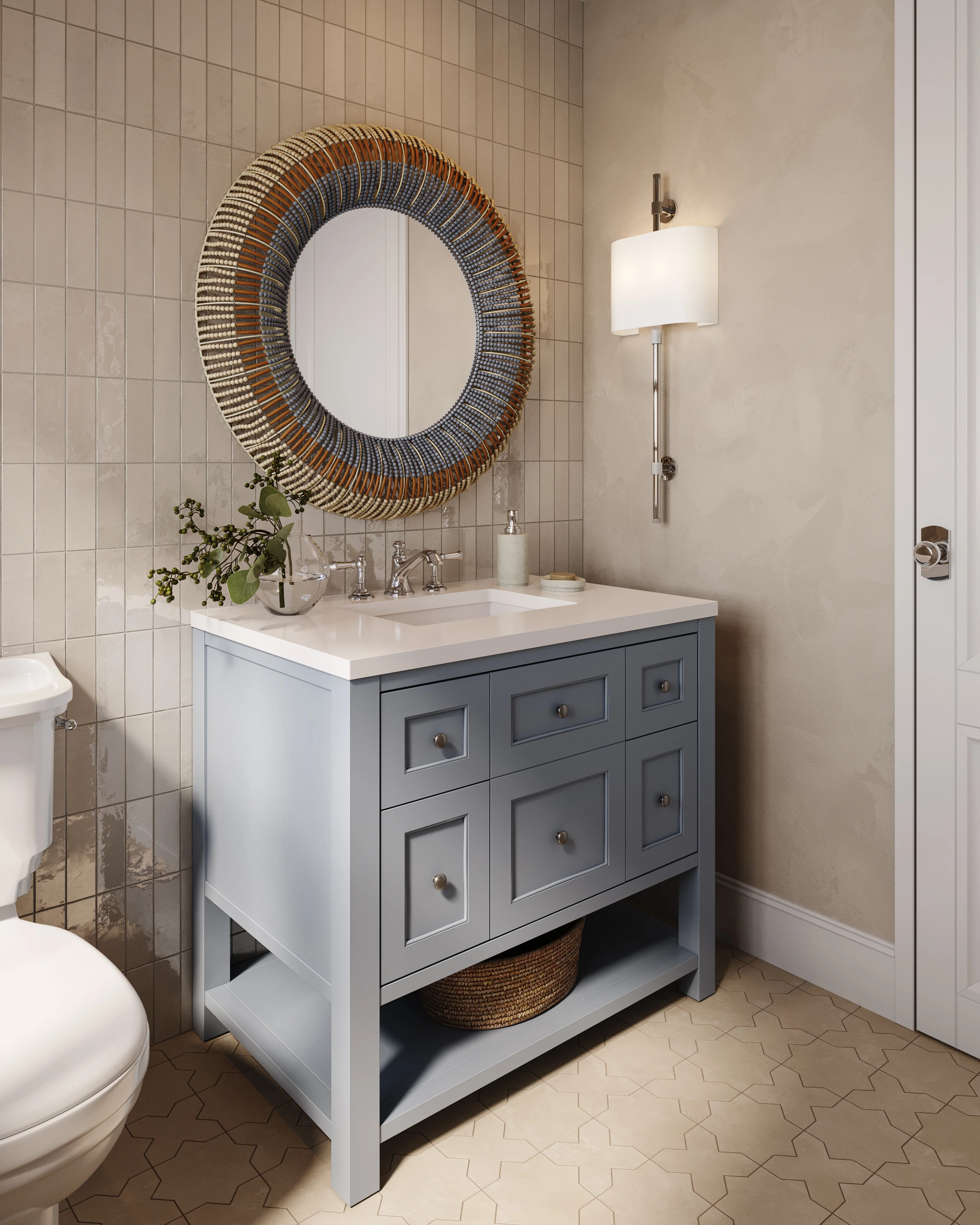 Bridgette 36" Single Vanity in Serenity Blue with 3 cm White Zeus Quartz Top - Image 10