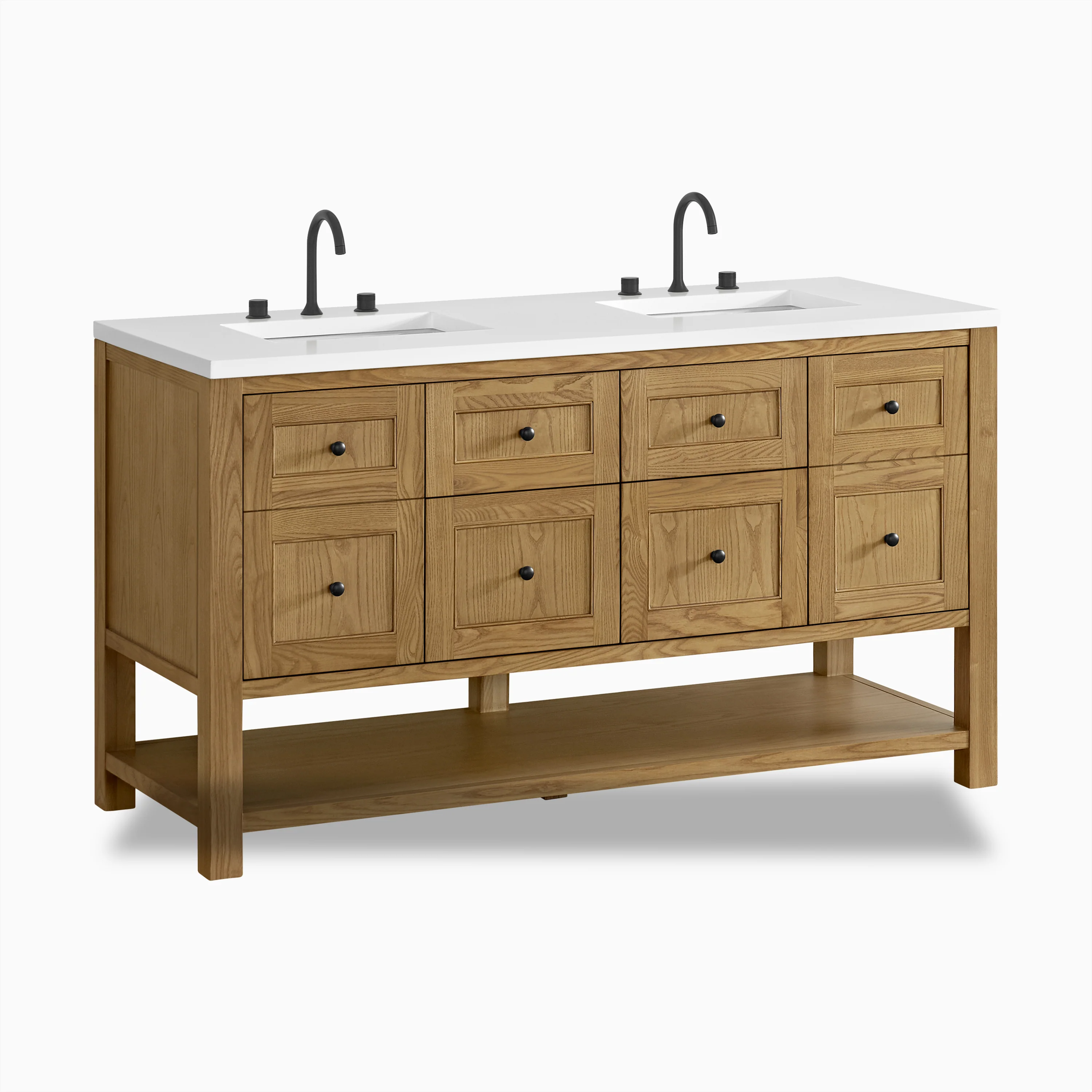 Bridgette 60" Double Vanity in Light Natural Oak with 3 cm White Zeus Quartz Top - Image 3