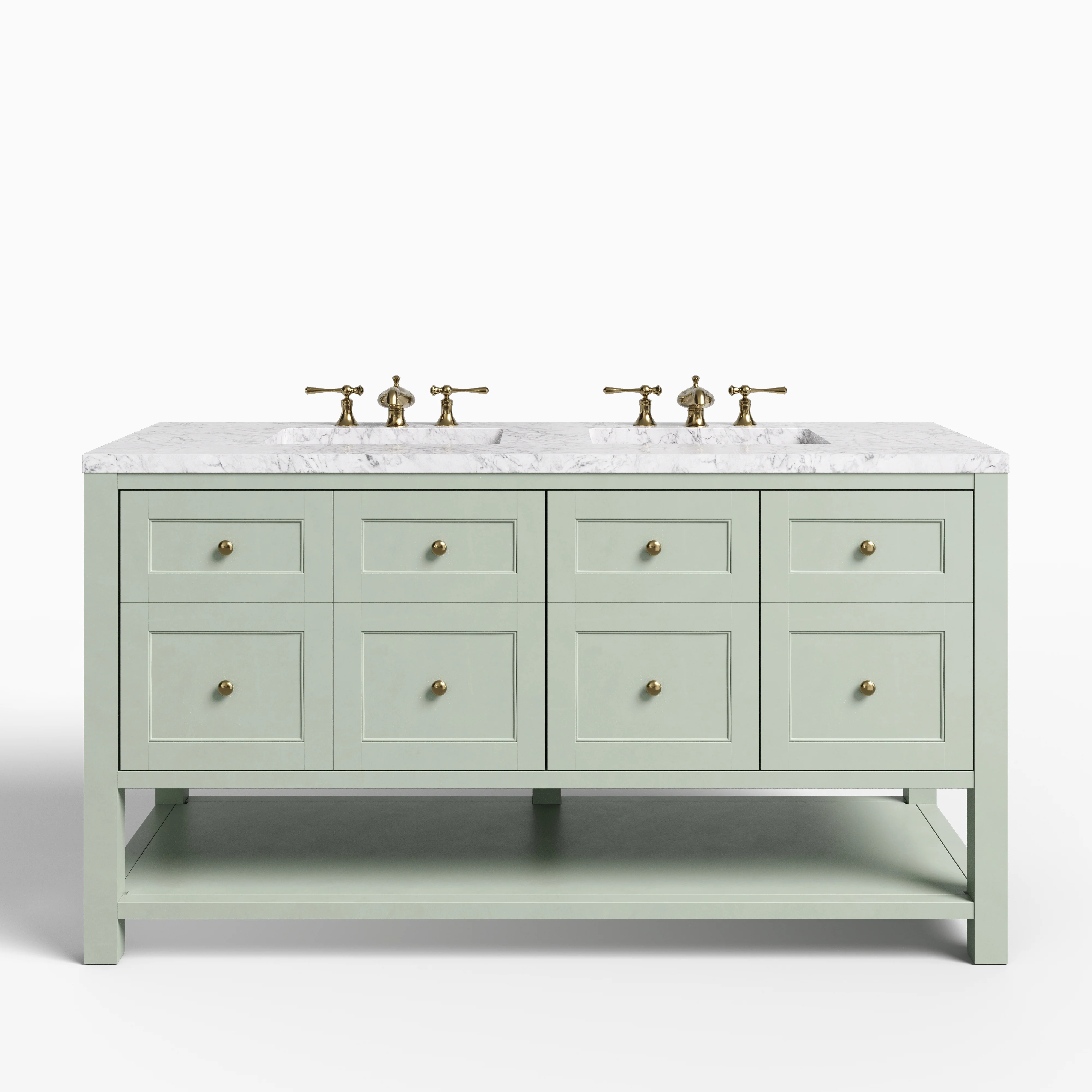 Bridgette 60" Double Vanity in Smokey Celadon with 3 cm Carrara Marble Top