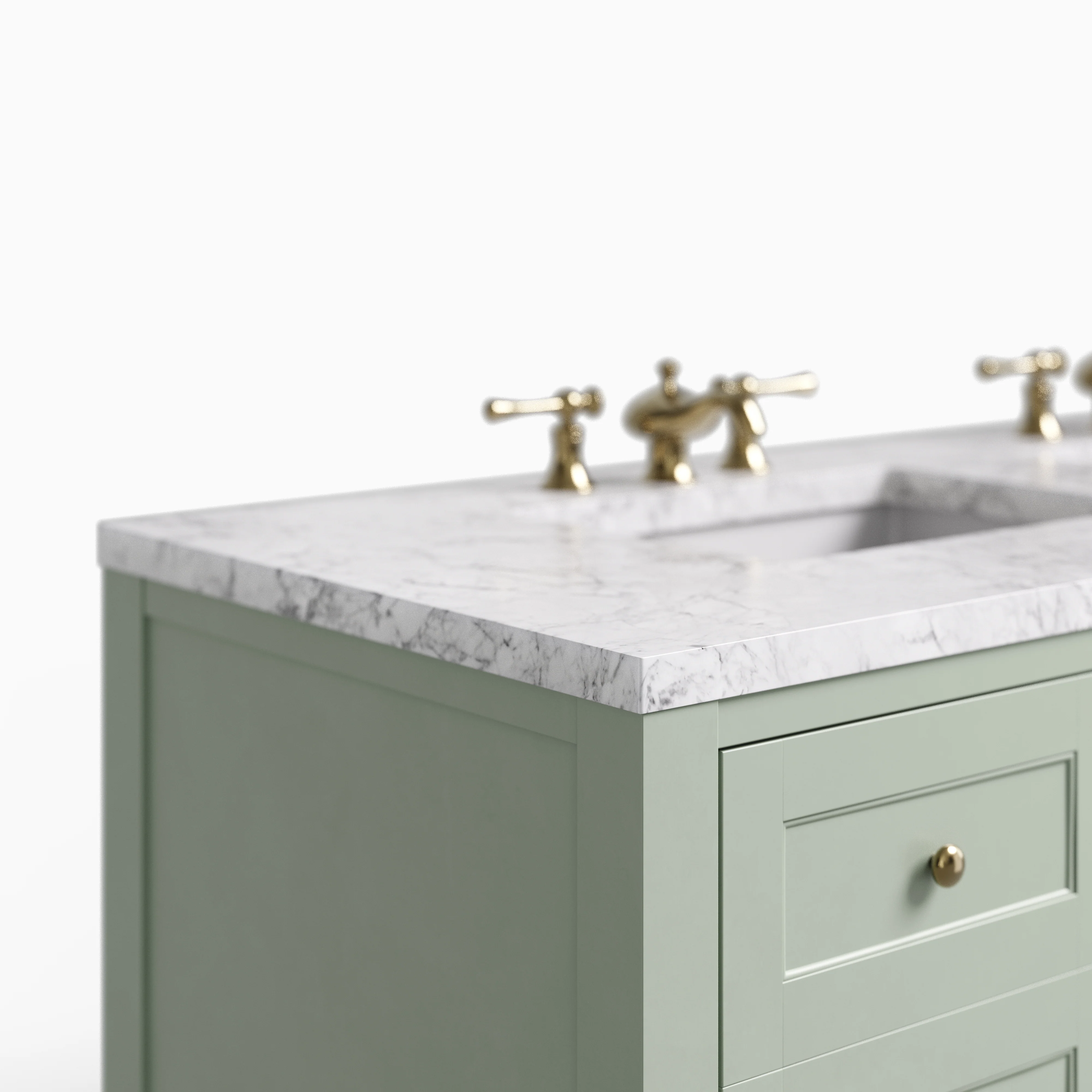 Bridgette 60" Double Vanity in Smokey Celadon with 3 cm Carrara Marble Top - Image 4