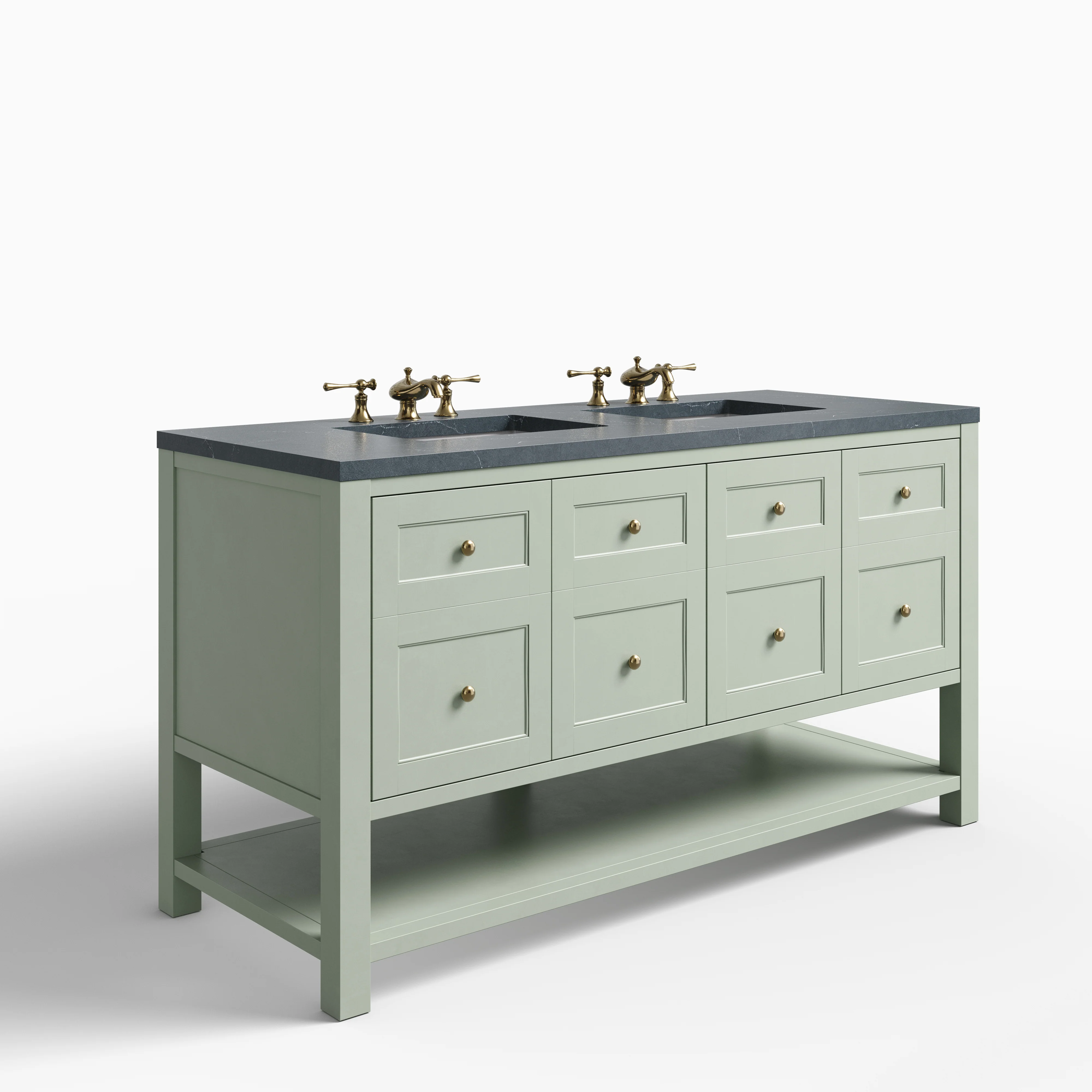 Bridgette 60" Double Vanity in Smokey Celadon with 3 cm Charcoal Soapstone Quartz Top - Image 2